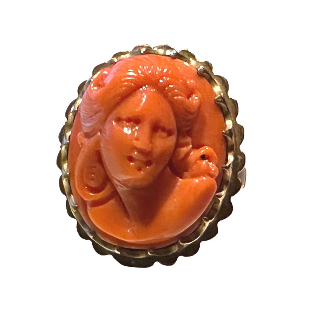 Exceptional Antique Three Dimensional Carved Coral Cameo Ring in 14K Gold (1 of 6)