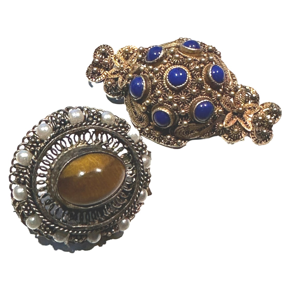 Pair of Vintage Gold Washed 800 Silver Brooches/Pendants (1 of 1)