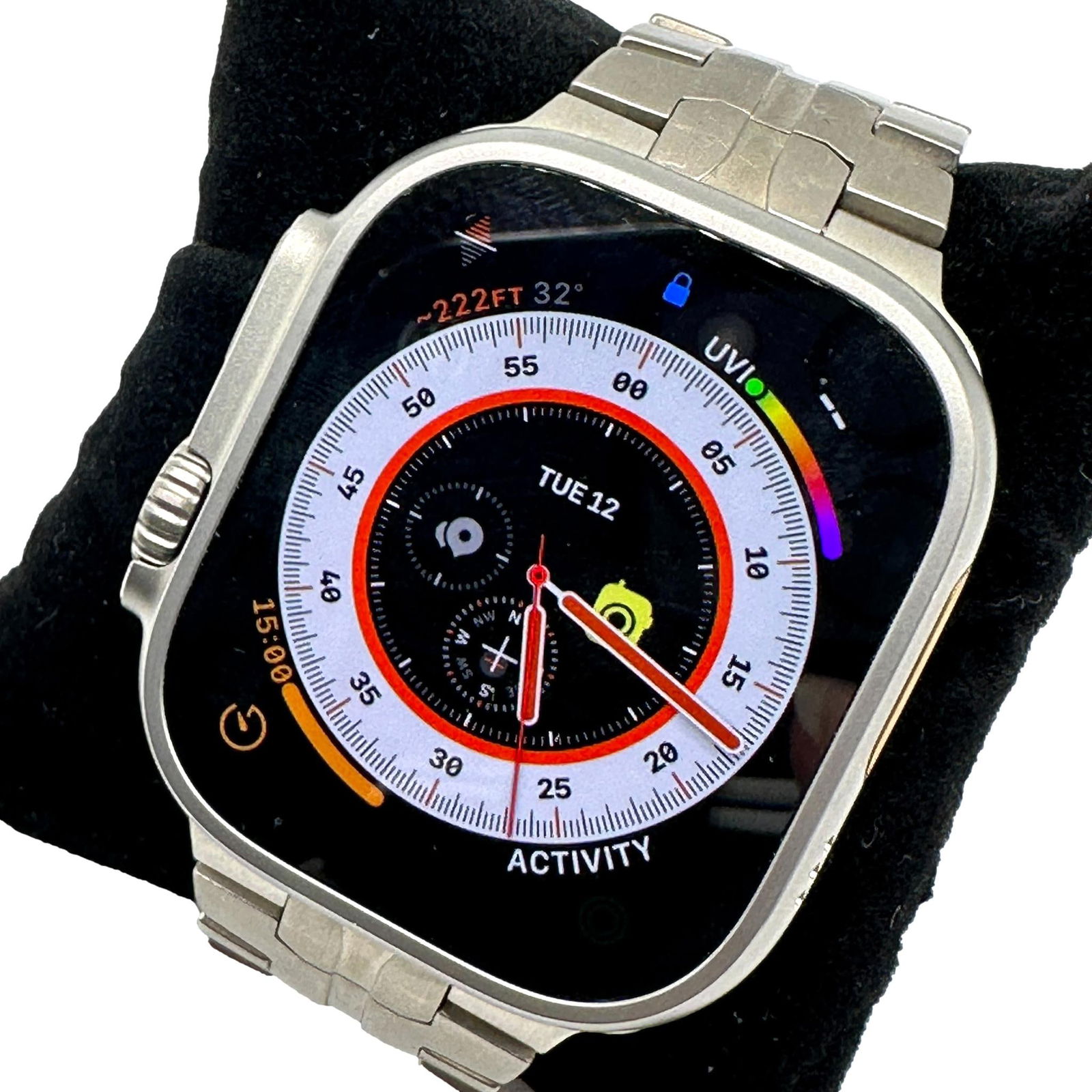 Apple Watch Ultra: 49mm titanium and ceramic case. The Apple Watch Ultra was introduced in 2022 and is made with aerospace-grade titanium for the perfect balance between weight, ruggedness, and corrosion resistance. Cas