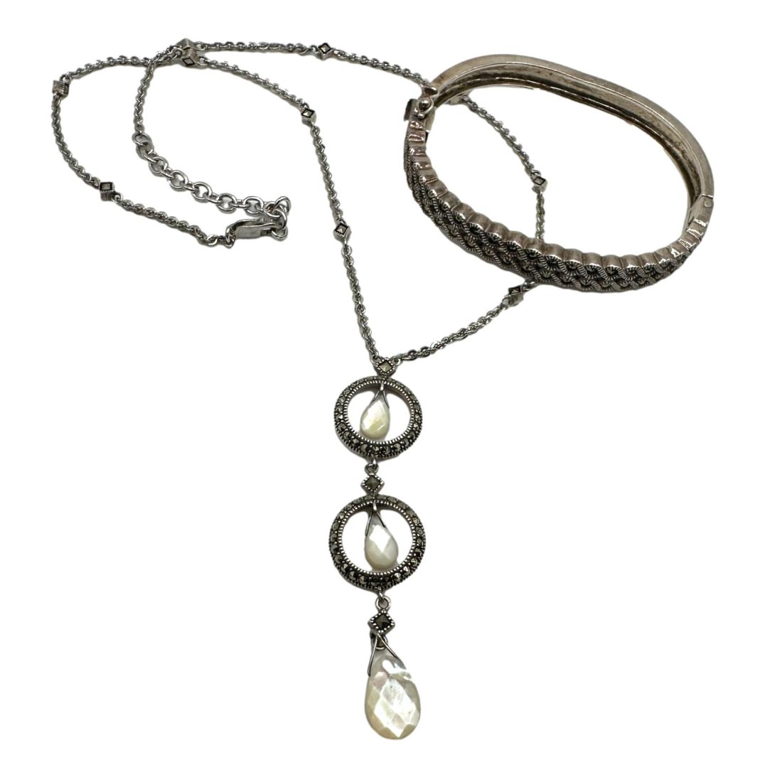 Judith Jack Sterling Silver Marcasite Bracelet with Drop Pendant Necklace (1 of 6)