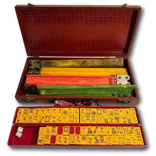 Vintage Mahjong Set with Bakelite Tiles and Racks: Please note lots may show signs of wear commensurate with age and use, and the lack of a statement regarding condition does not imply the lot is in perfect condition or completely free from defects