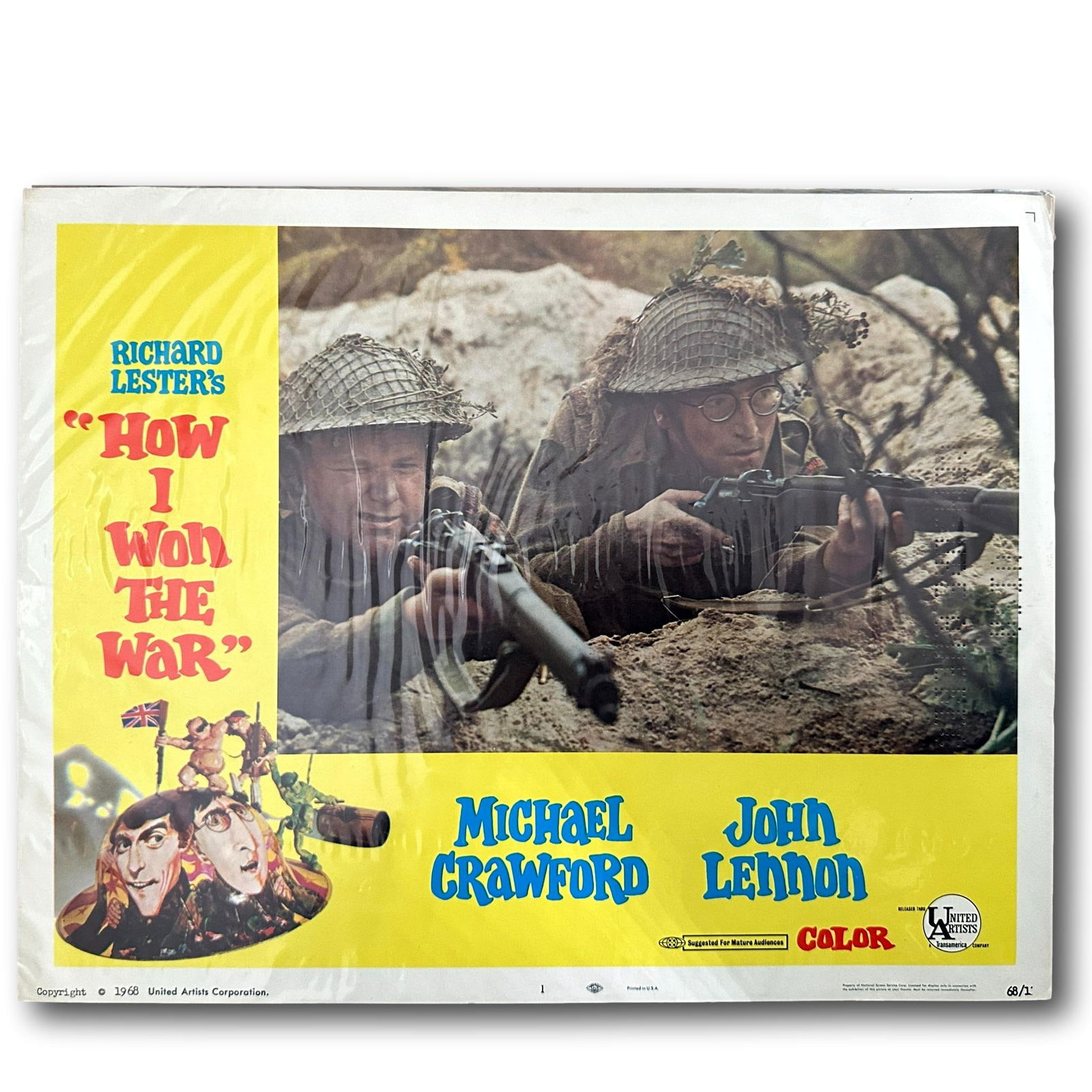 Vintage Lobby Card "How I Won The War" John Lennon, Michael Crawford: Measures 14" x 11". Please note lots may show signs of wear commensurate with age and use, and the lack of a statement regarding condition does not imply the lot is in perfect condition or completely