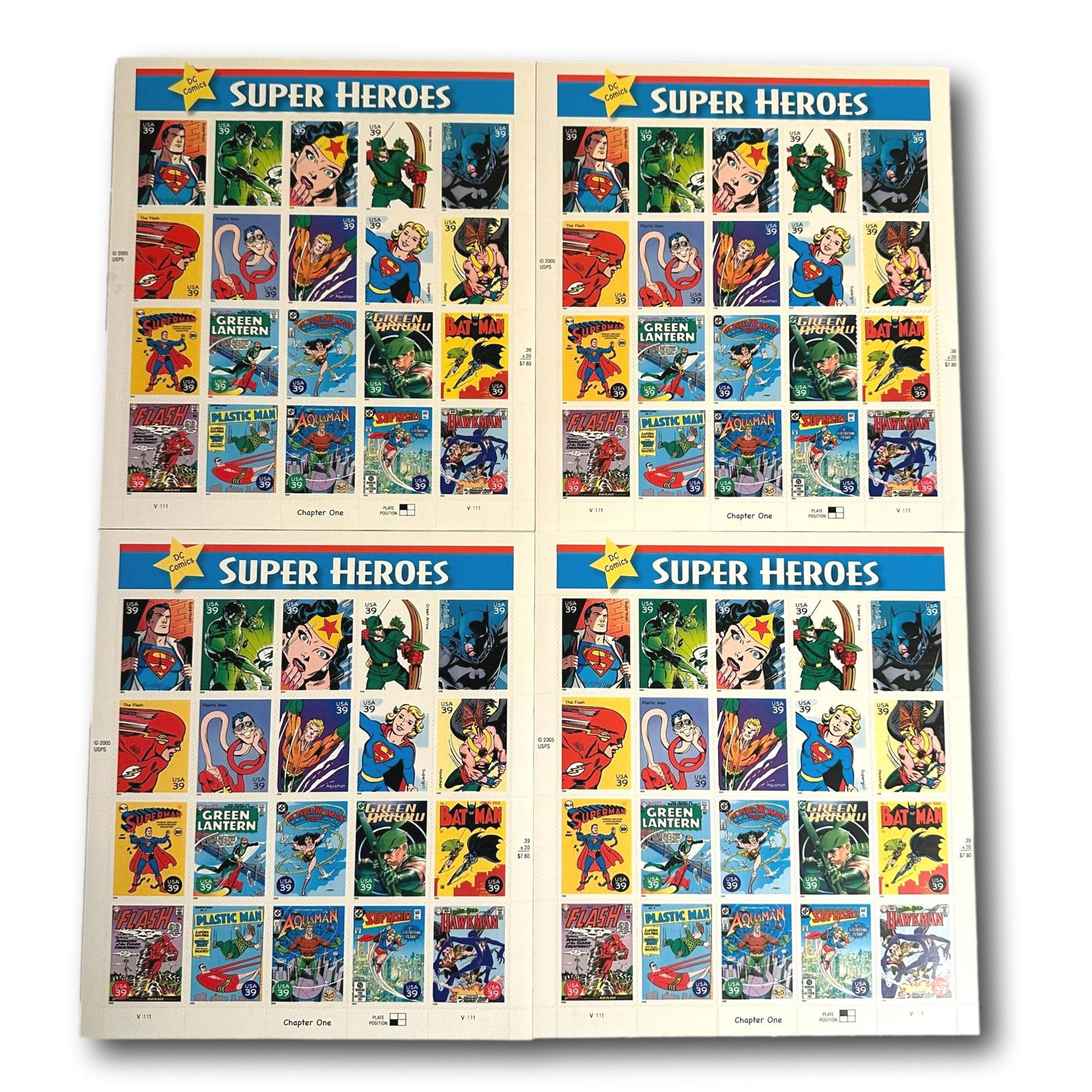 4 Sheets of US Postal Service Super Heroes Stamps (1 of 2)
