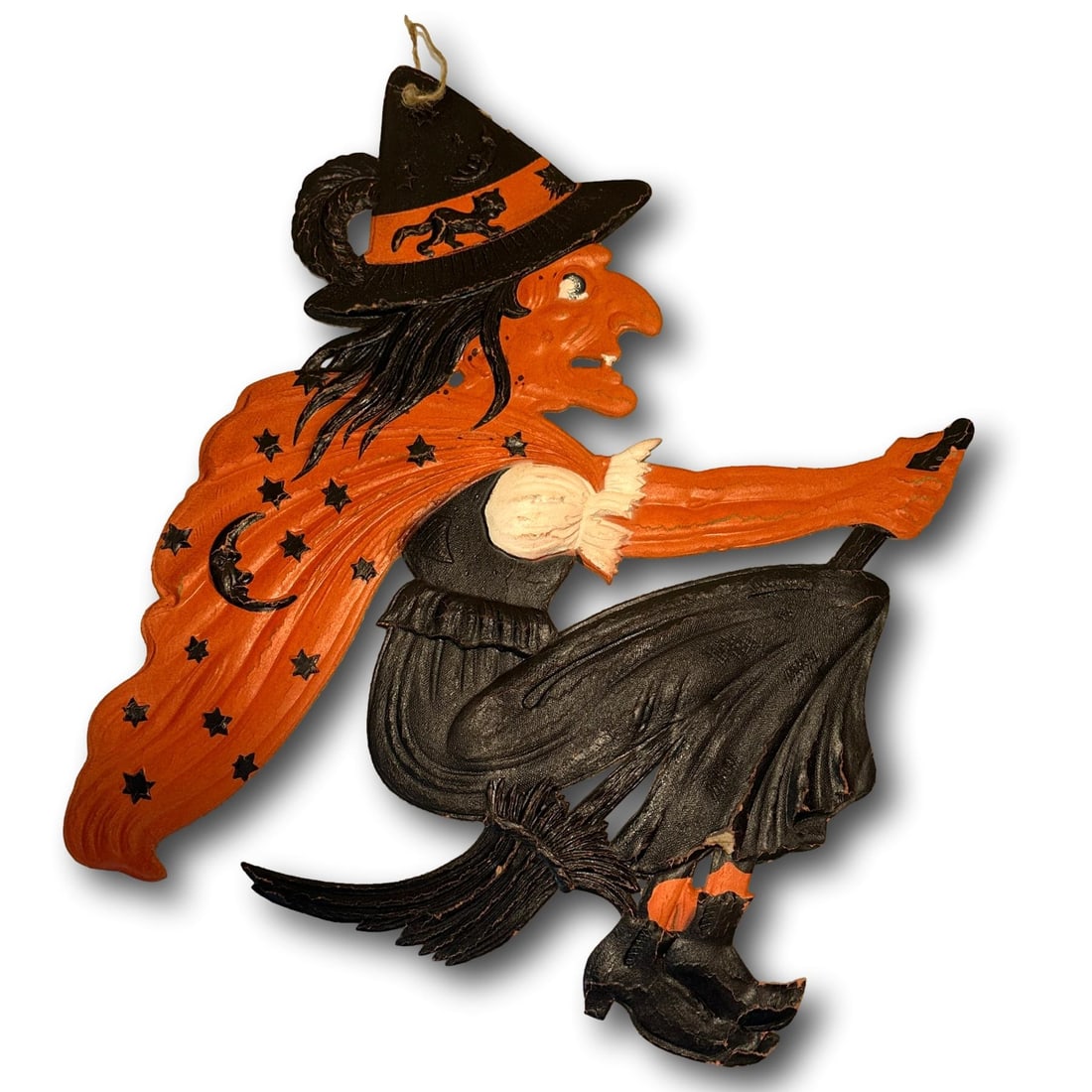 Vintage German Embossed Heavy Card Stock Witch on Broom (1 of 5)