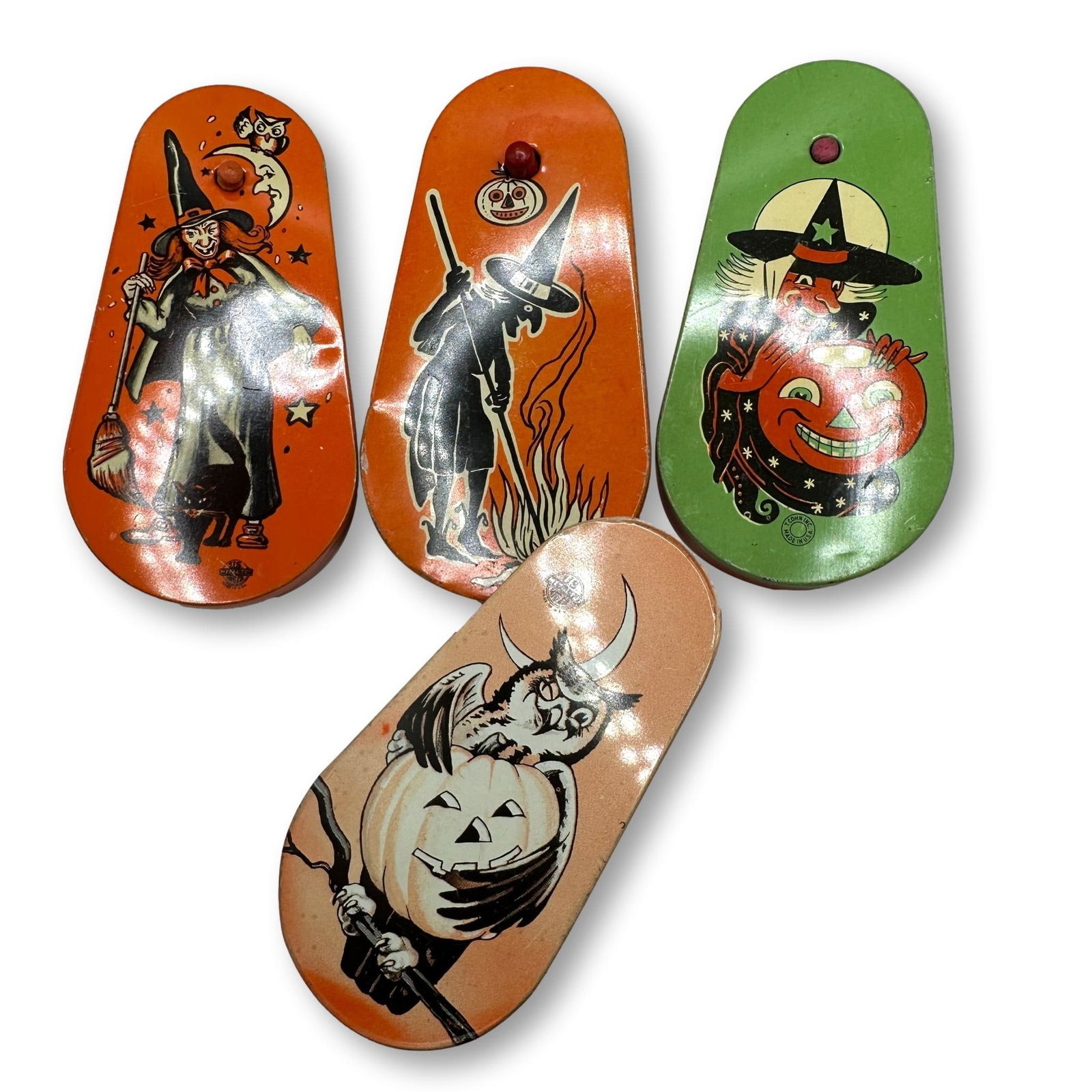Kirchhof, Cohn, US Metal Toy Mfg Co. Lot of 4 Vintage Noisemakers: Low Estimate $100 - High Estimate $200. Various makers including US Metal Toy Mfg. Co, Kirchhof, and T. Cohn Inc. All lots in this auction come from a lifetime of collecting Halloween and Christmas me