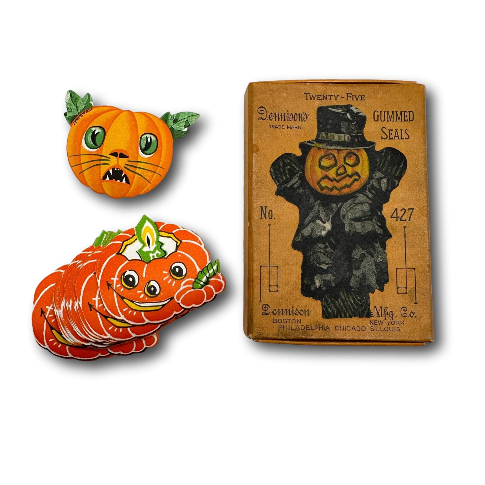 Vintage Dennison Halloween Assorted Gummed Seals Stickers - Pumpkin Scarecrow (1 of 4)