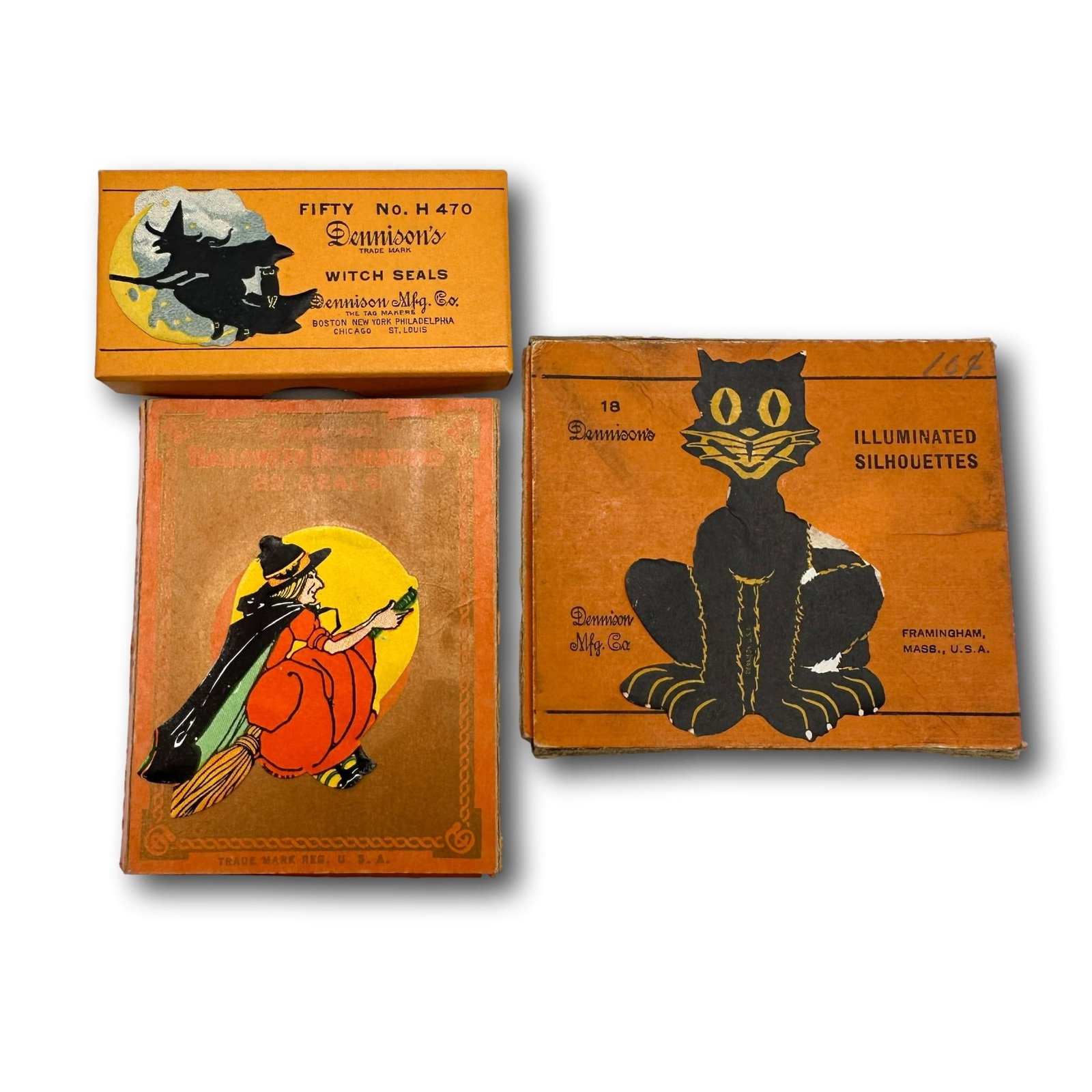 Vintage Halloween Gummed Gummed Seals Stickers - Black Cats and Witches (1 of 4)