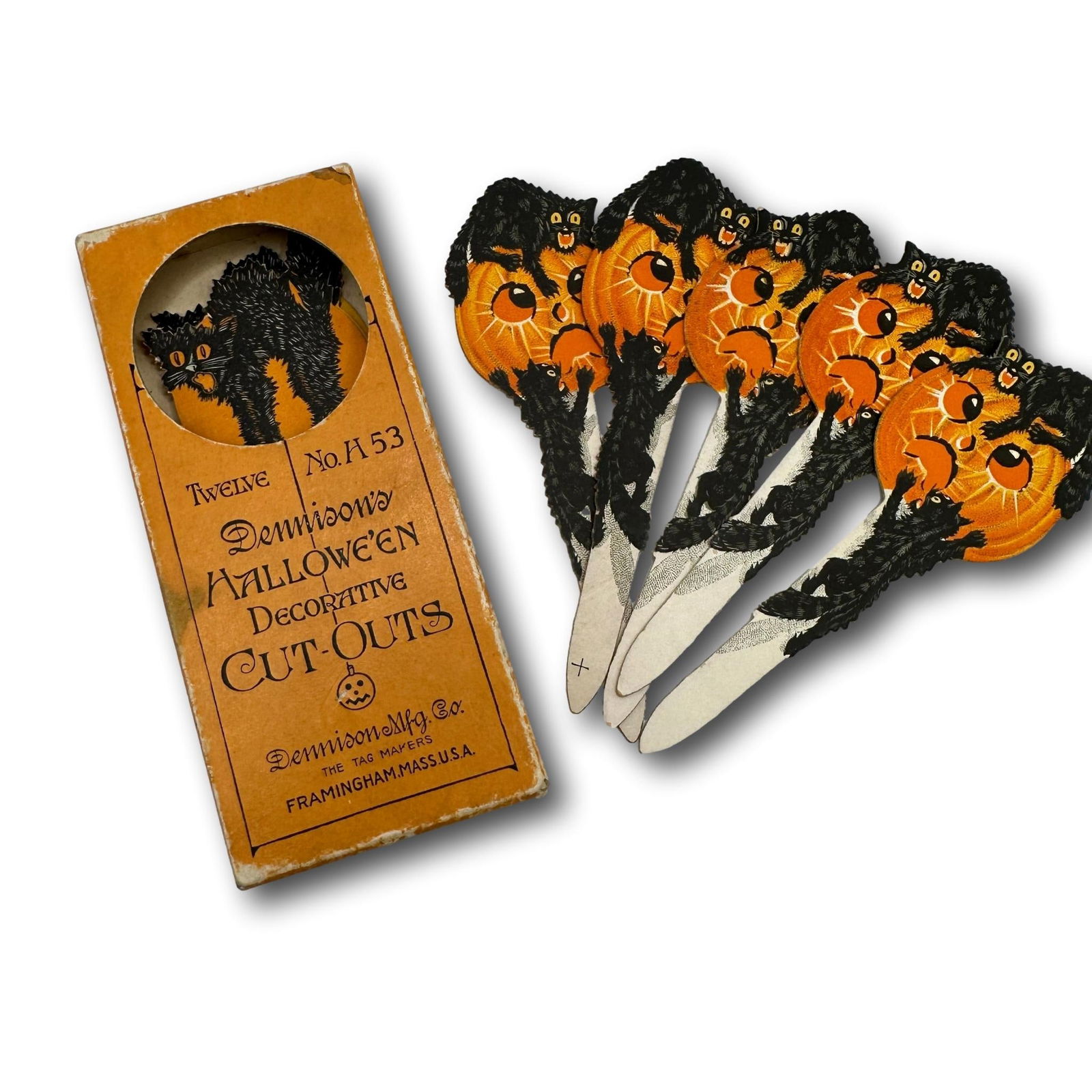 Vintage Dennison Halloween 8 Assorted Cat and Pumpkin Cut-Outs (1 of 4)