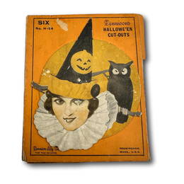 Antique Dennison Halloween Full Pack of 6 Pretty Witch & Owl Cut-Outs circa 1923