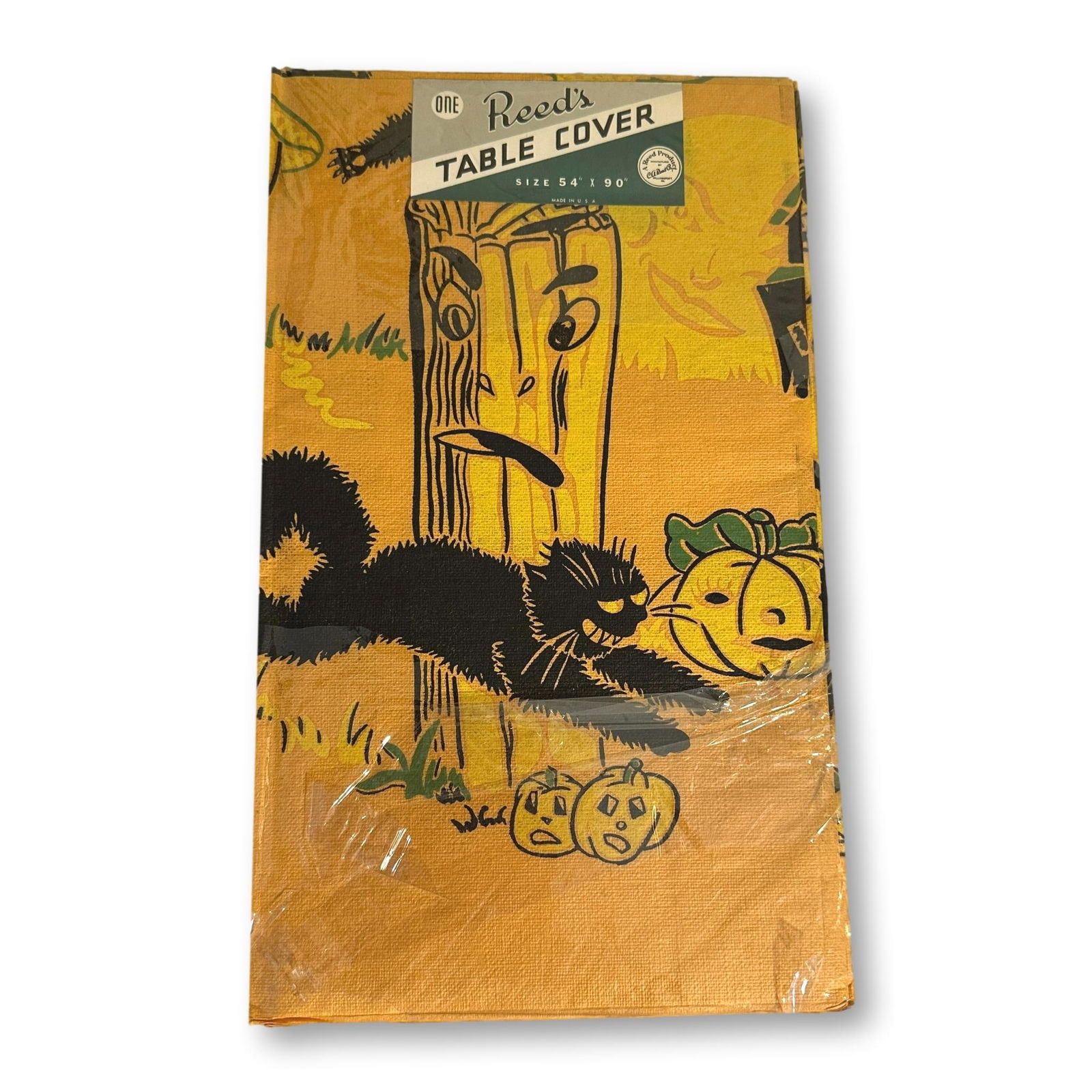 Vintage Unopened Reed's Halloween Paper Tablecloth: Low Estimate $100 - High Estimate $200. Per package, measures 54" x 90". Unused and in original package. All lots in this auction come from a lifetime of collecting Halloween and Christmas memorabilia