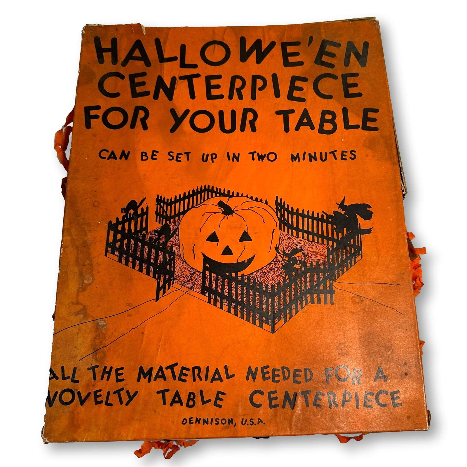 1930's Dennison Halloween Table Centerpiece Decoration: Low Estimate $100 - High Estimate $200. This lot is in well loved condition. It appears that most if not all of the parts are present although we did not set it up. This lot sold "as is" with notable