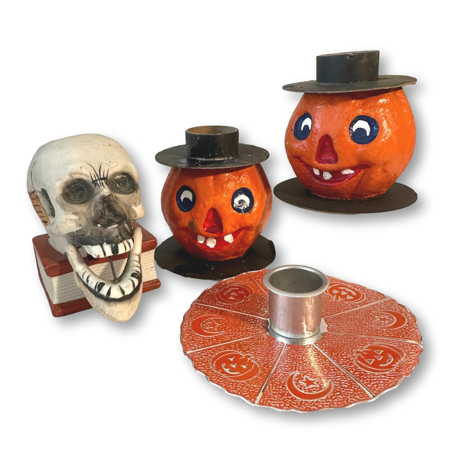 Lot of Vintage Candleholders Including Wagging Mouth Skull (1 of 10)