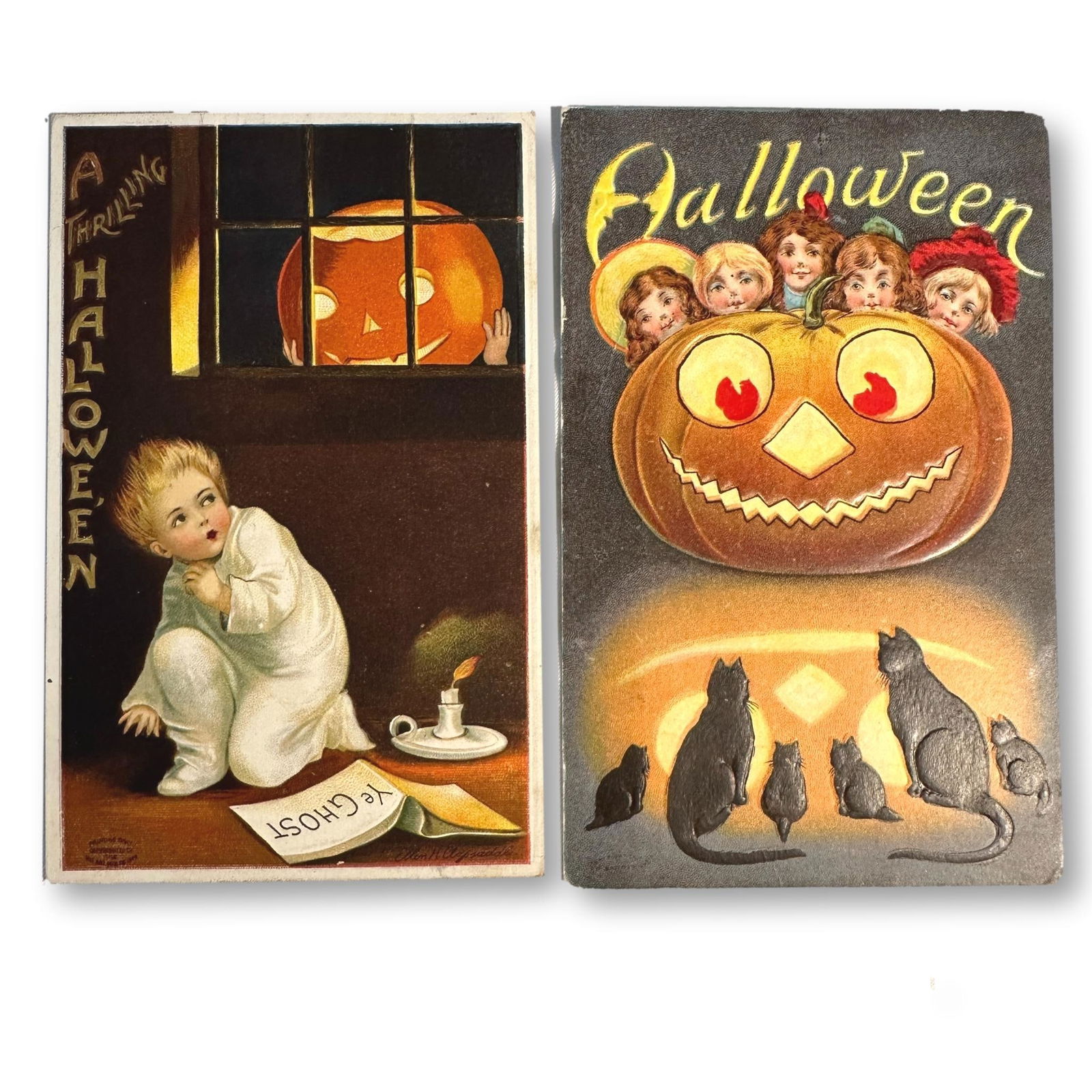 Pair of Embossed Antique Halloween Postcards including Ellen Clapsaddle (1 of 4)