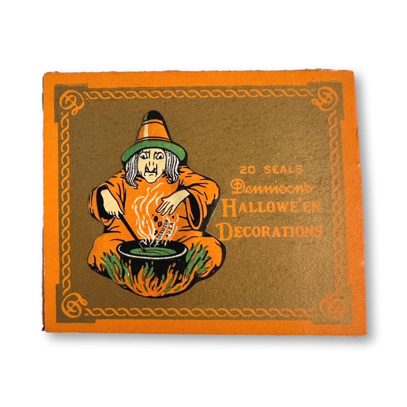 Antique Dennison's Witch Over Boiling Cauldron Halloween Seals: Includes 20 seals. High Estimate 200 - Low Estimate 100. All lots in this auction come from a lifetime of collecting Halloween and Christmas memorabilia. Our collector has amassed some of the rarest a