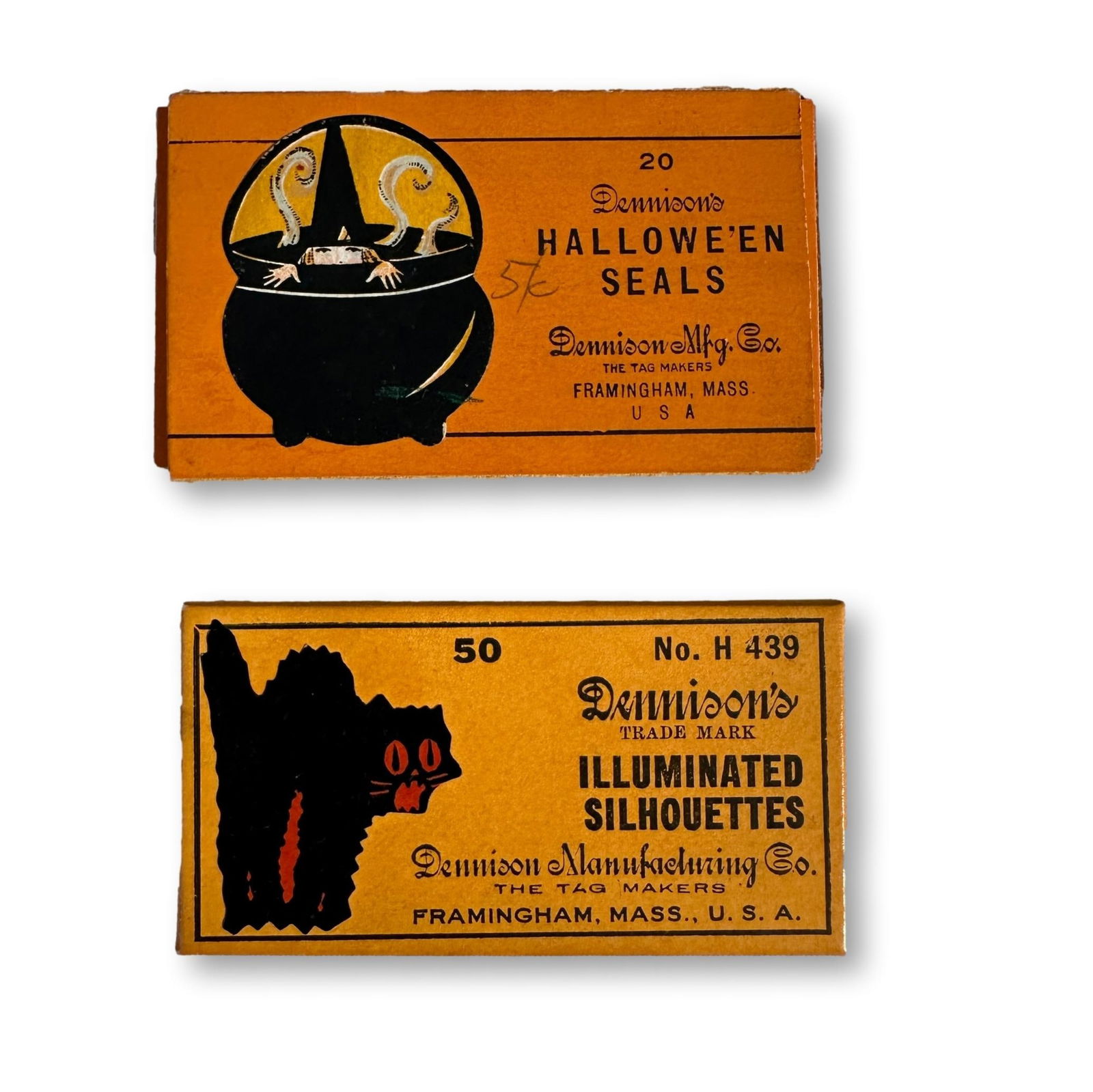 Two Packages of Antique Dennison Cat and Witch Halloween Seals (1 of 6)