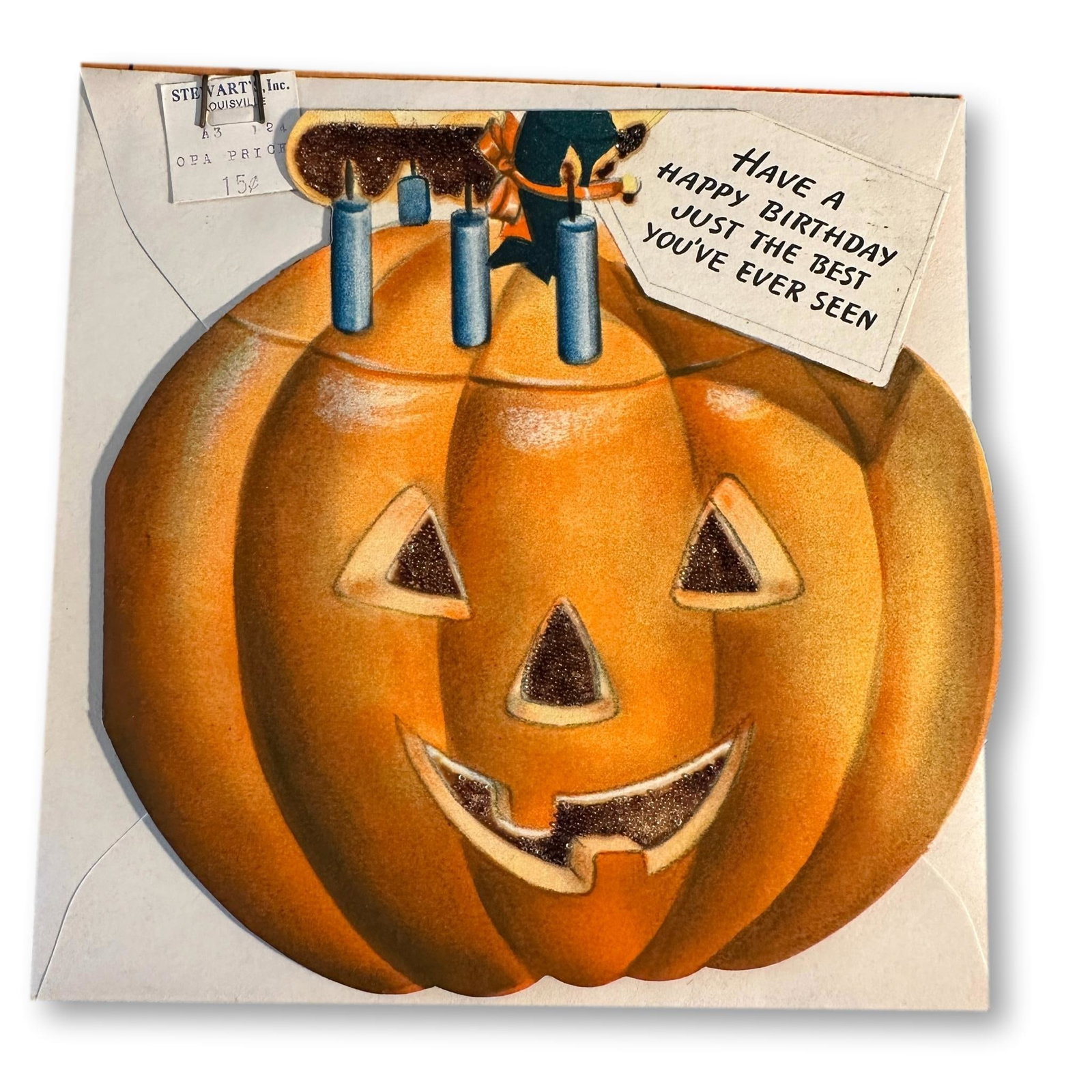1945 Unused Hallmark Halloween Birthday Card with Original Envelope and Price Tag: All lots in this auction come from a lifetime of collecting Halloween and Christmas memorabilia. Our collector has amassed some of the rarest and hard to find items spanning over 150 years of holiday 