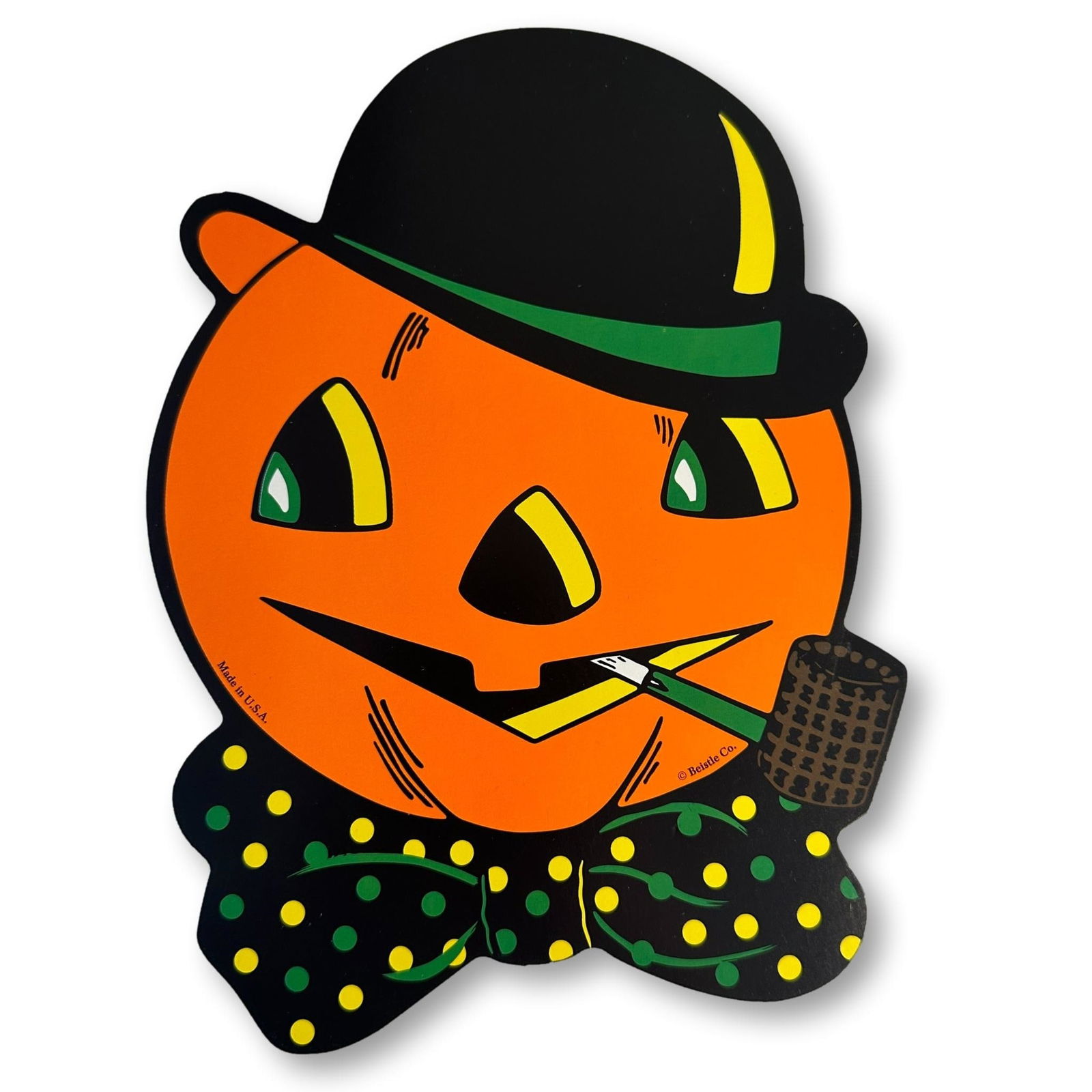 Vintage Beistle Pumpkin Head with Corn Cobb Pipe Halloween Decoration (1 of 3)