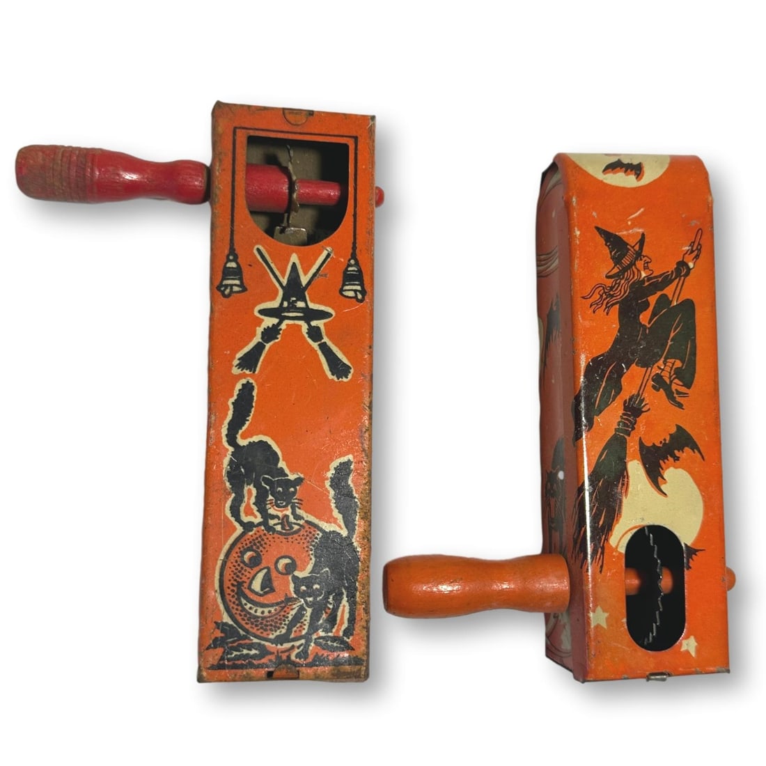 Vintage Pair of Kirchhof Metal Halloween Noise Makers: All lots in this auction come from a lifetime of collecting Halloween and Christmas memorabilia. Our collector has amassed some of the rarest and hard to find items spanning over 150 years of holiday