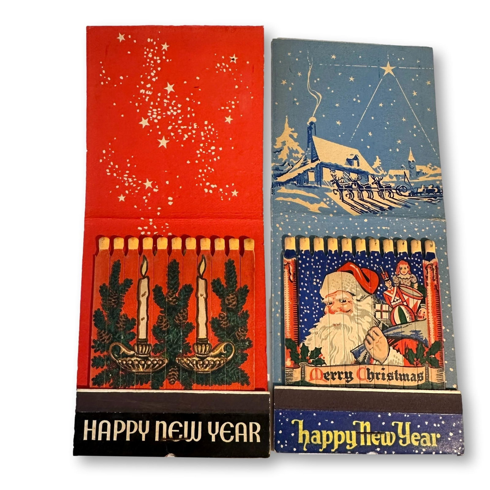 Three Vintage Large Christmas Advertising Match Books: All lots in this auction come from a lifetime of collecting Halloween and Christmas memorabilia. Our collector has amassed some of the rarest and hard to find items spanning over 150 years of holiday 