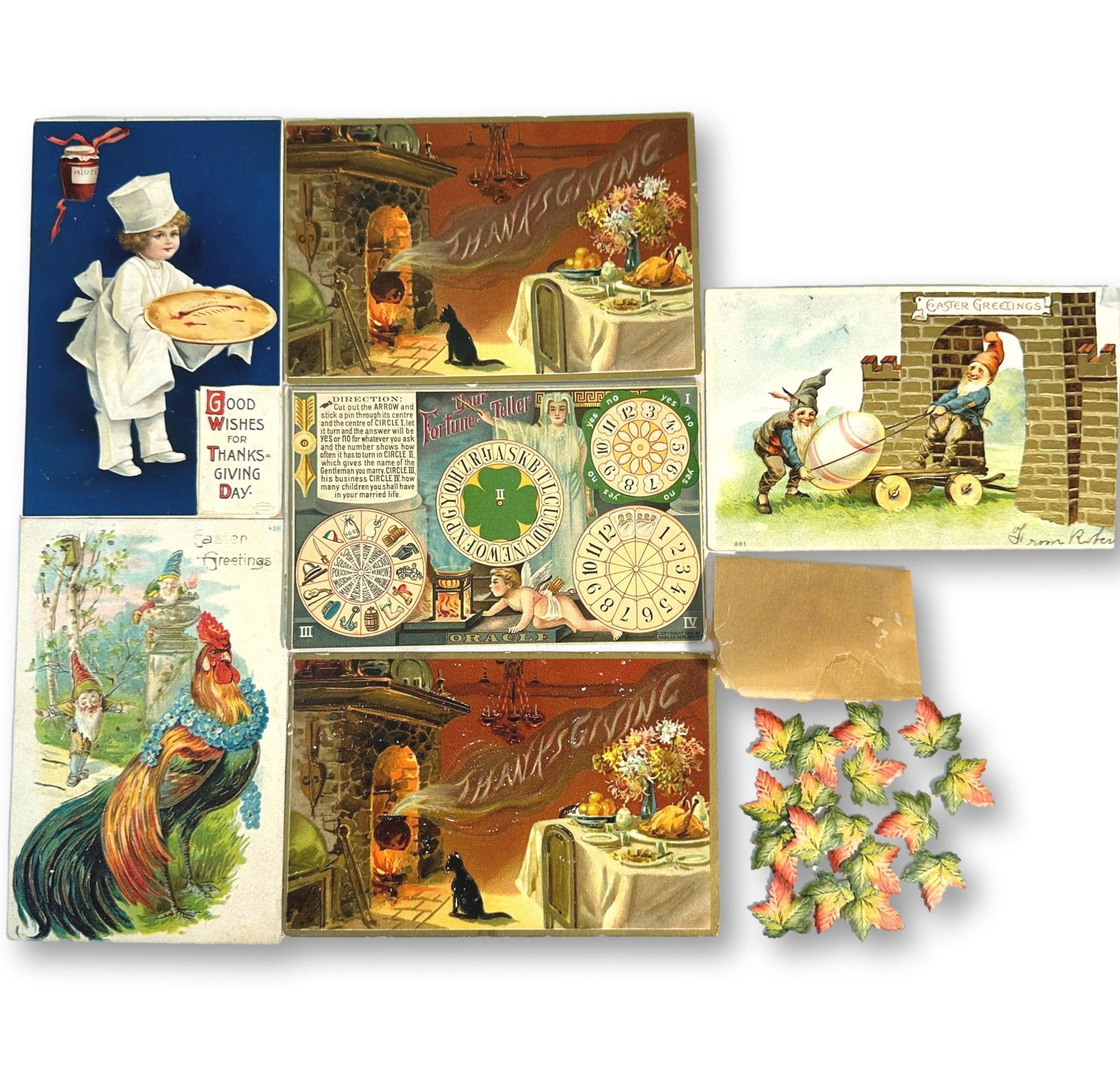 Lot of Vintage Holiday Post Cards and Fortune Telling Card with Leaf Seals (1 of 8)