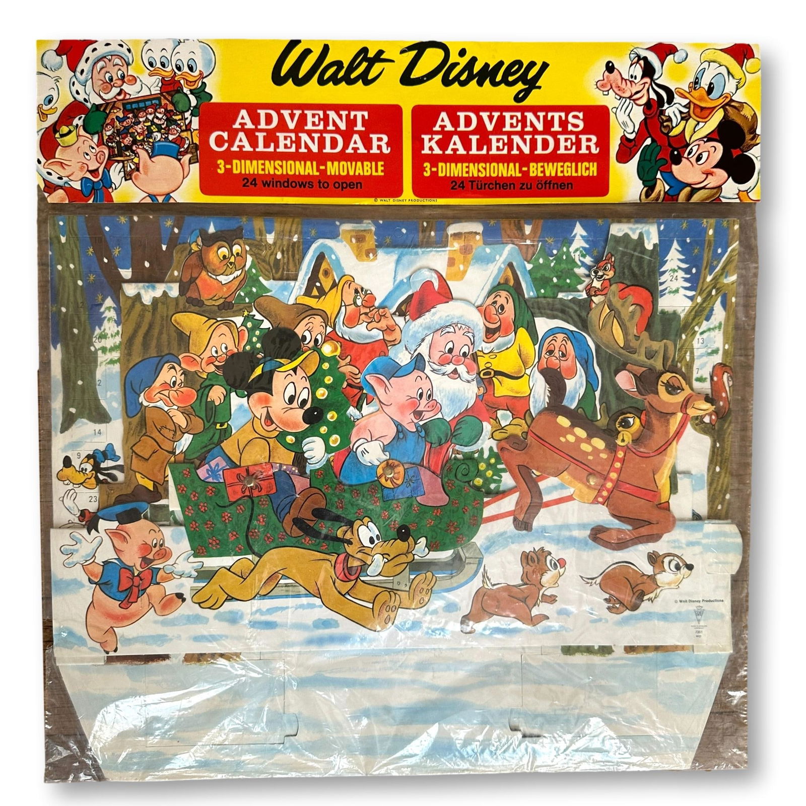Vintage Walt Disney Advent Calendar - Mickey, Santa, 3 Little Pigs, Dwarves, Etc. (1 of 6)
