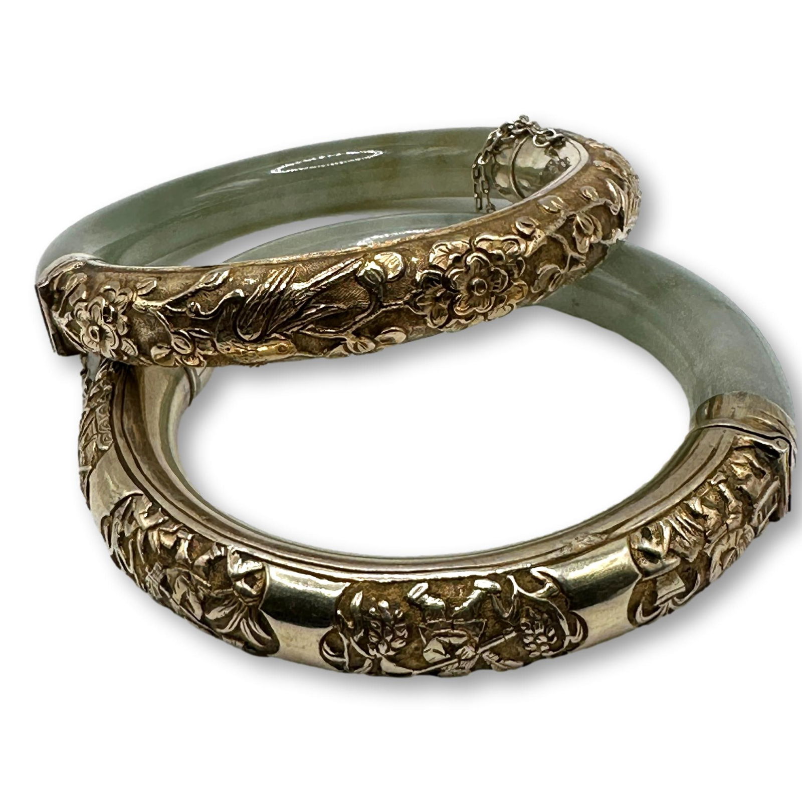 Pair of Vintage Chinese Green Jade and Vermeil Bangle Bracelets (1 of 20)