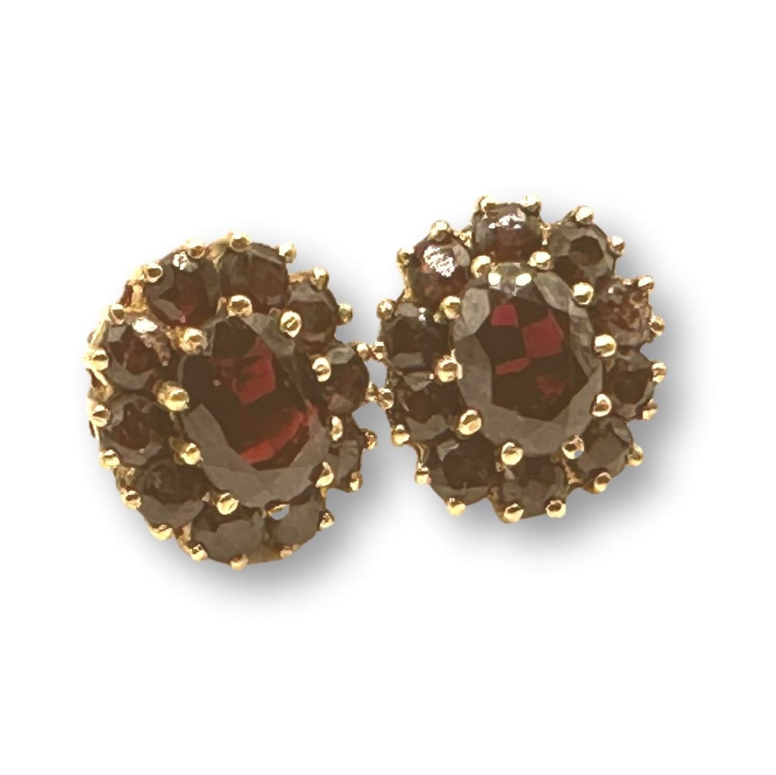 Vintage 14K Gold and Garnet Earrings: Total weight 5.8 grams. Refer to photos for additional condition information as they are a part of the description. Please note lots may show signs of wear commensurate with age and use, and the lack 