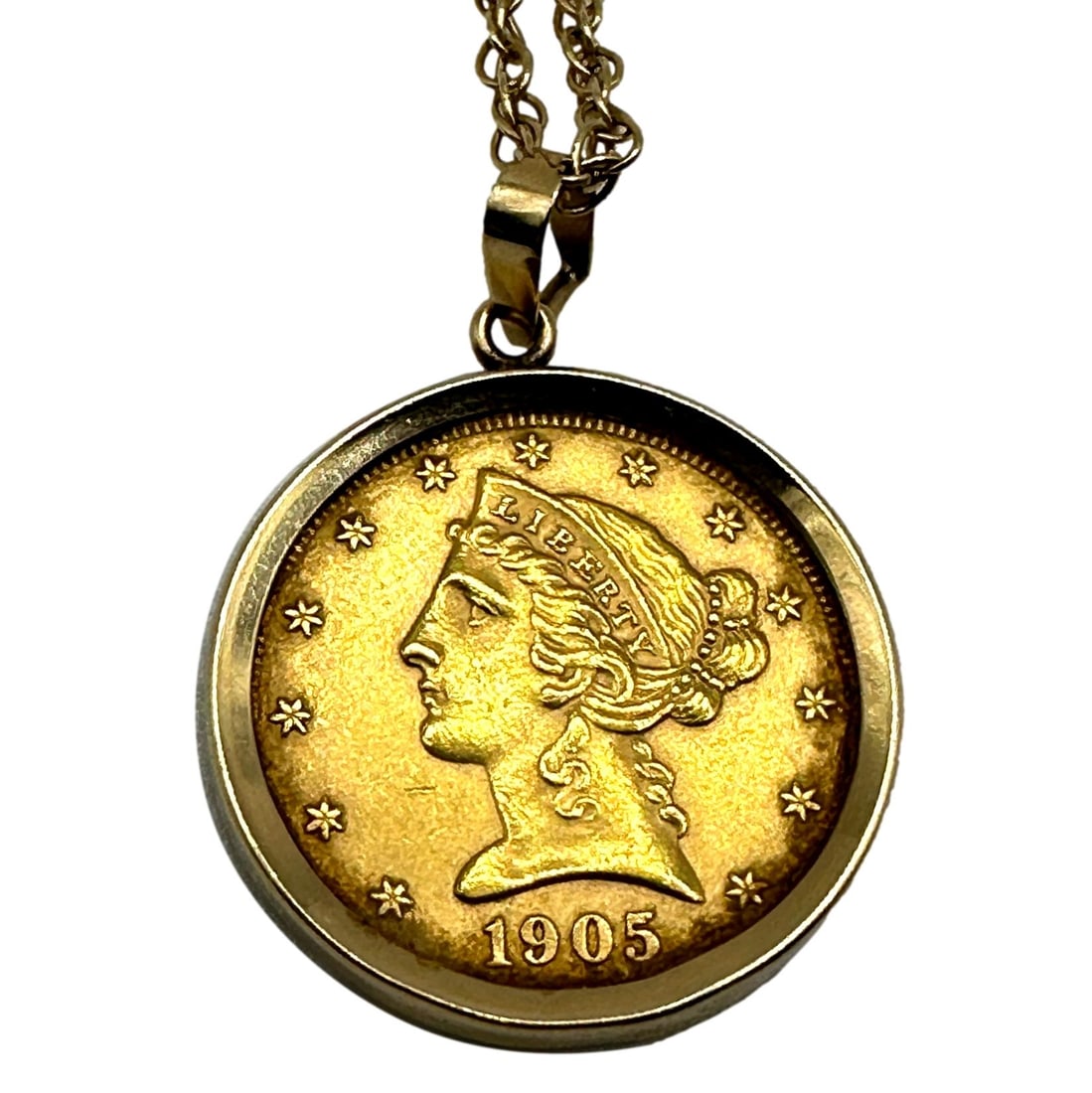 1905 Gold Coin Necklace on 14K Gold Chain (1 of 4)