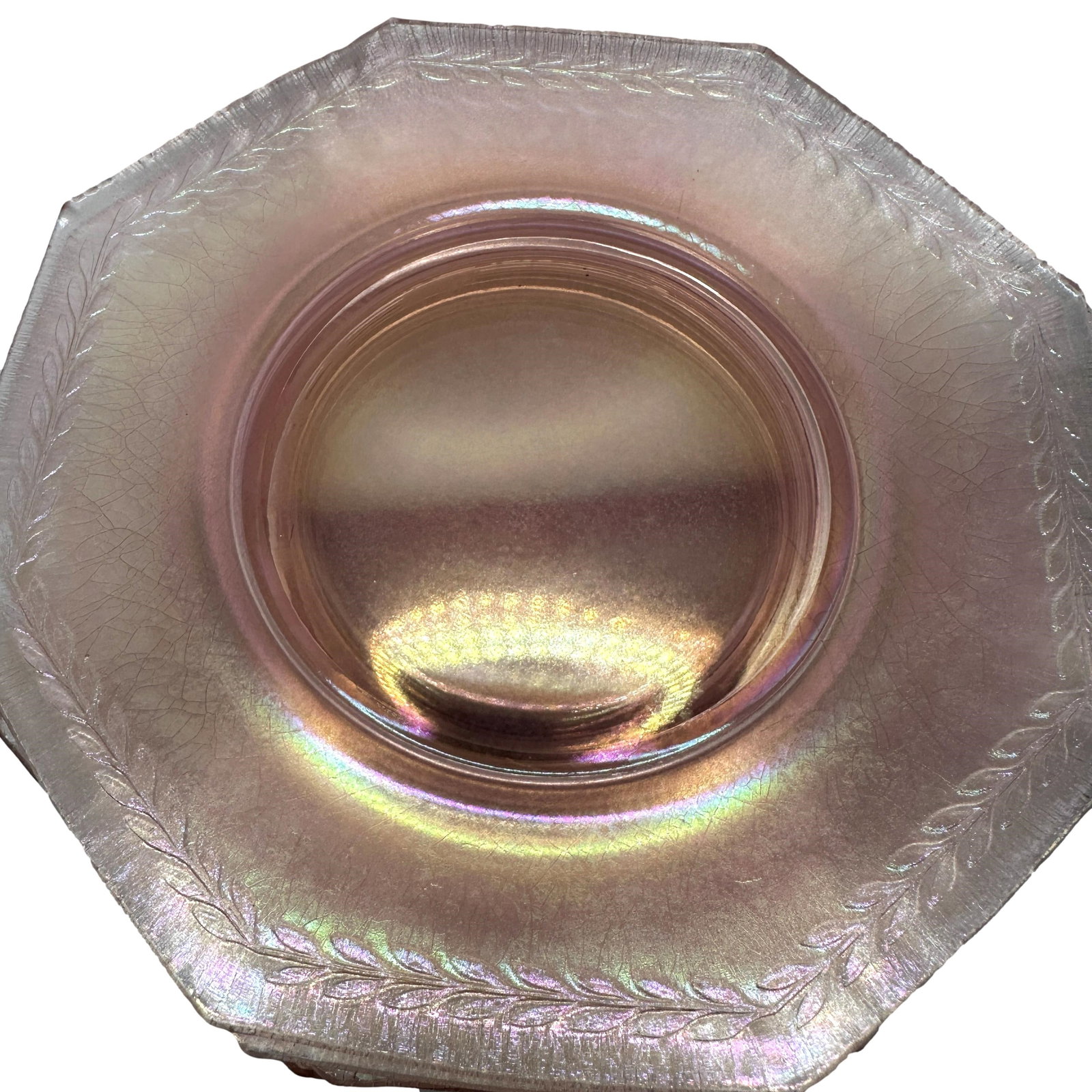 Lot of 10 Pink Opalescent Depression Glass Octagonal Dishes (1 of 13)