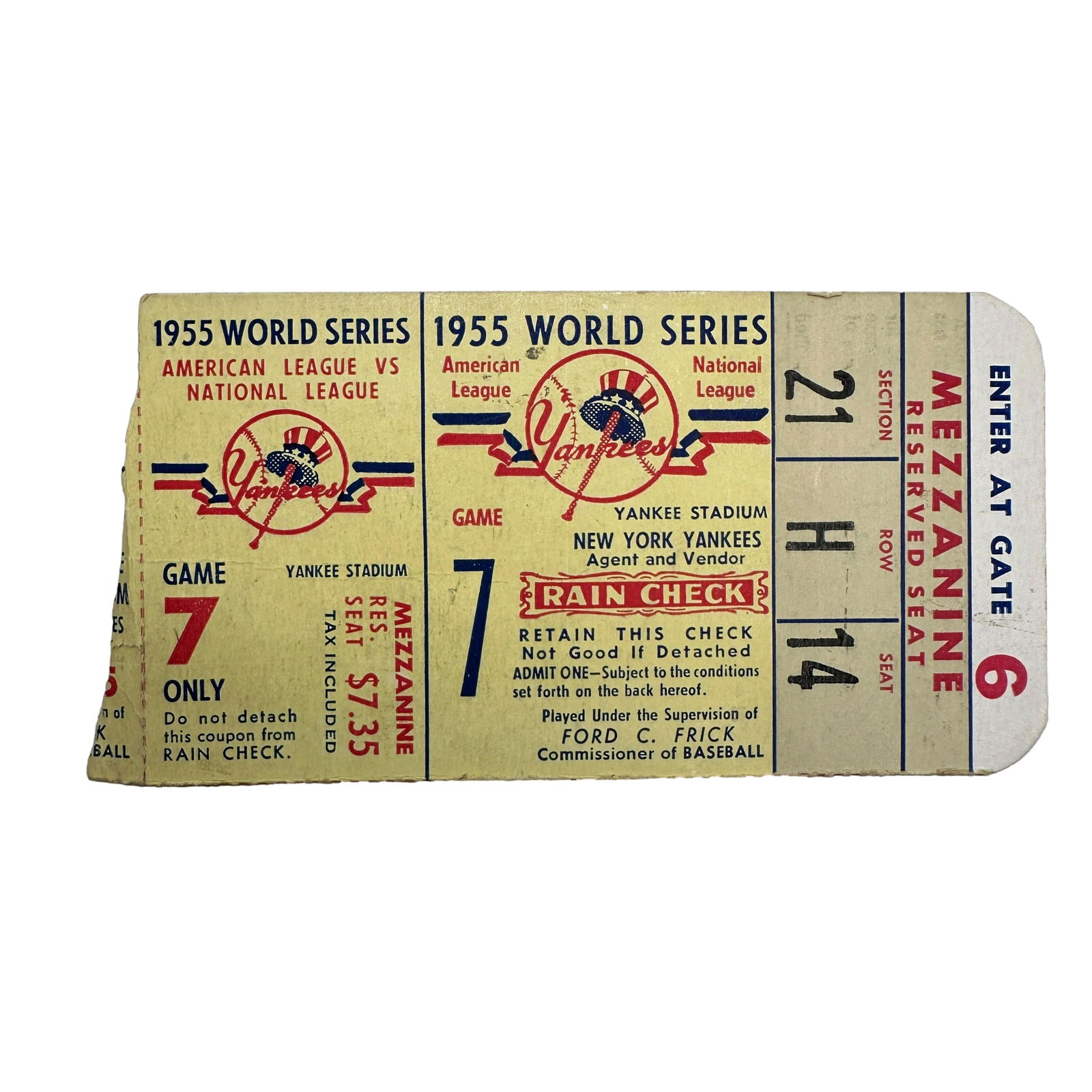 1955 New York Yankees World Series Game Ticket Stub (1 of 2)