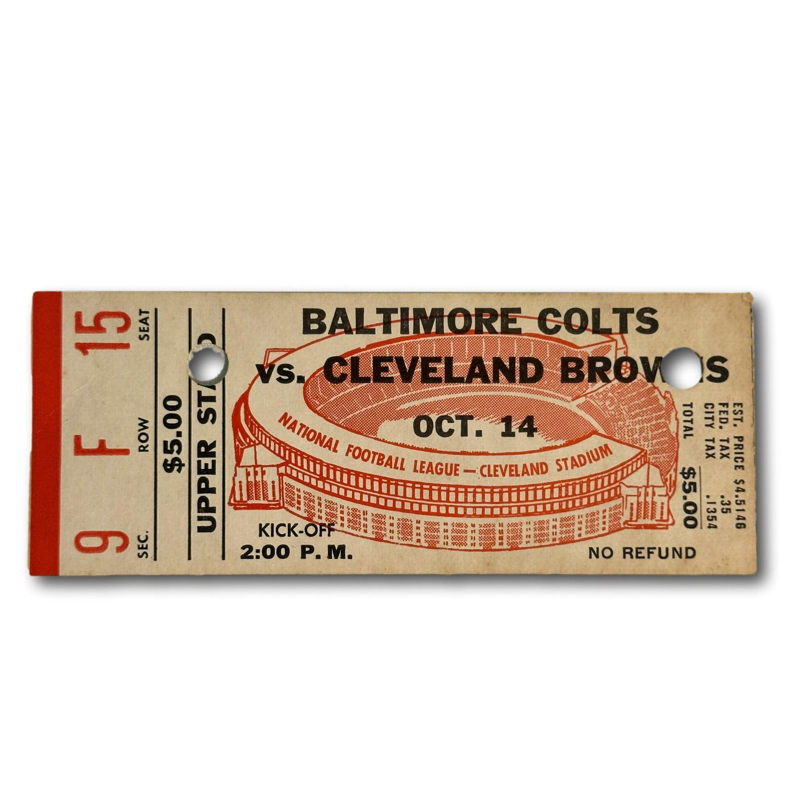 October 14, 1962 Cleveland Browns Vs. Baltimore Colts Ticket (1 of 2)