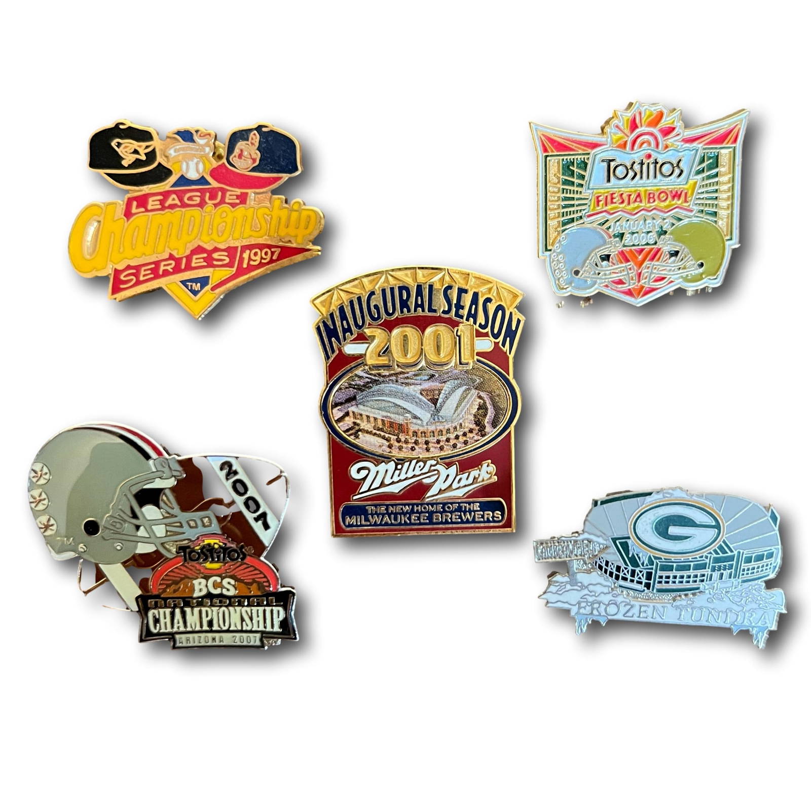 Collection Of Vintage Pins Including Green Bay And Milwaukee Brewers