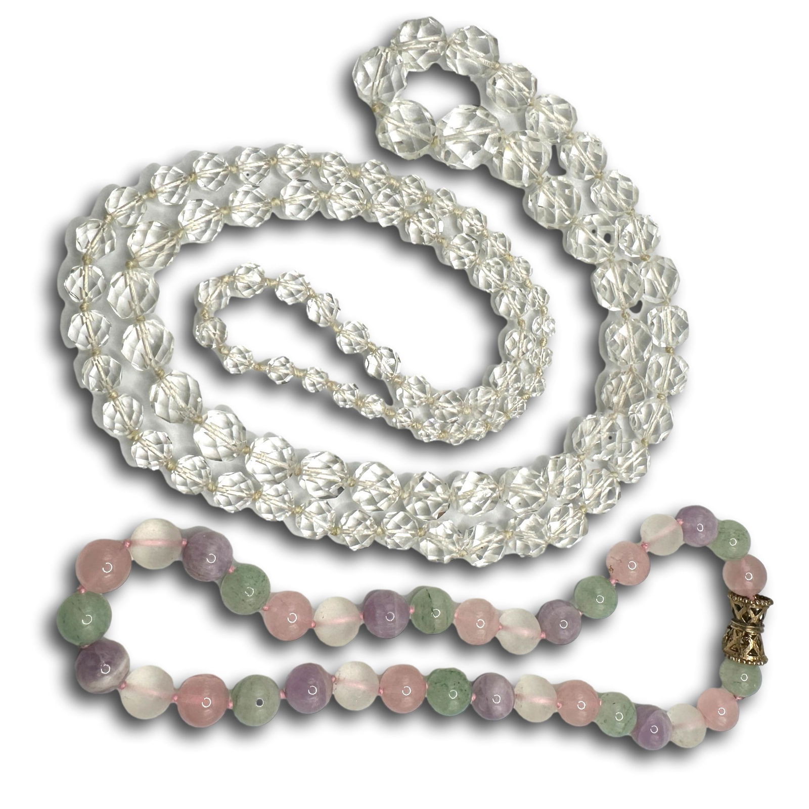 Vintage 46" Graduated Crystal Bead and Jade Bead Necklace with Sterling Silver Clasp (1 of 6)