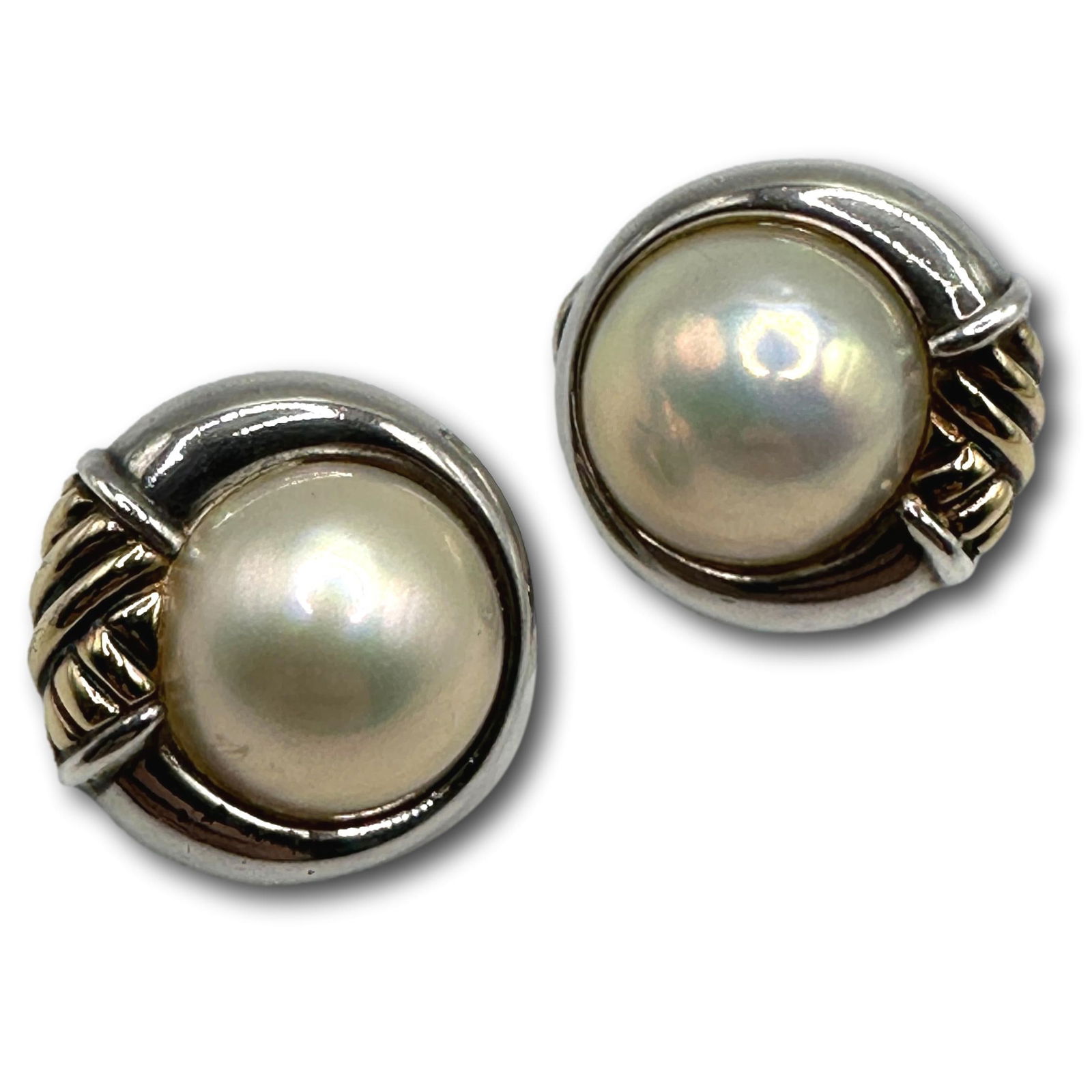 Tiffany & Co Sterling Silver and 18K Gold Mabe Pearl Earrings (1 of 5)