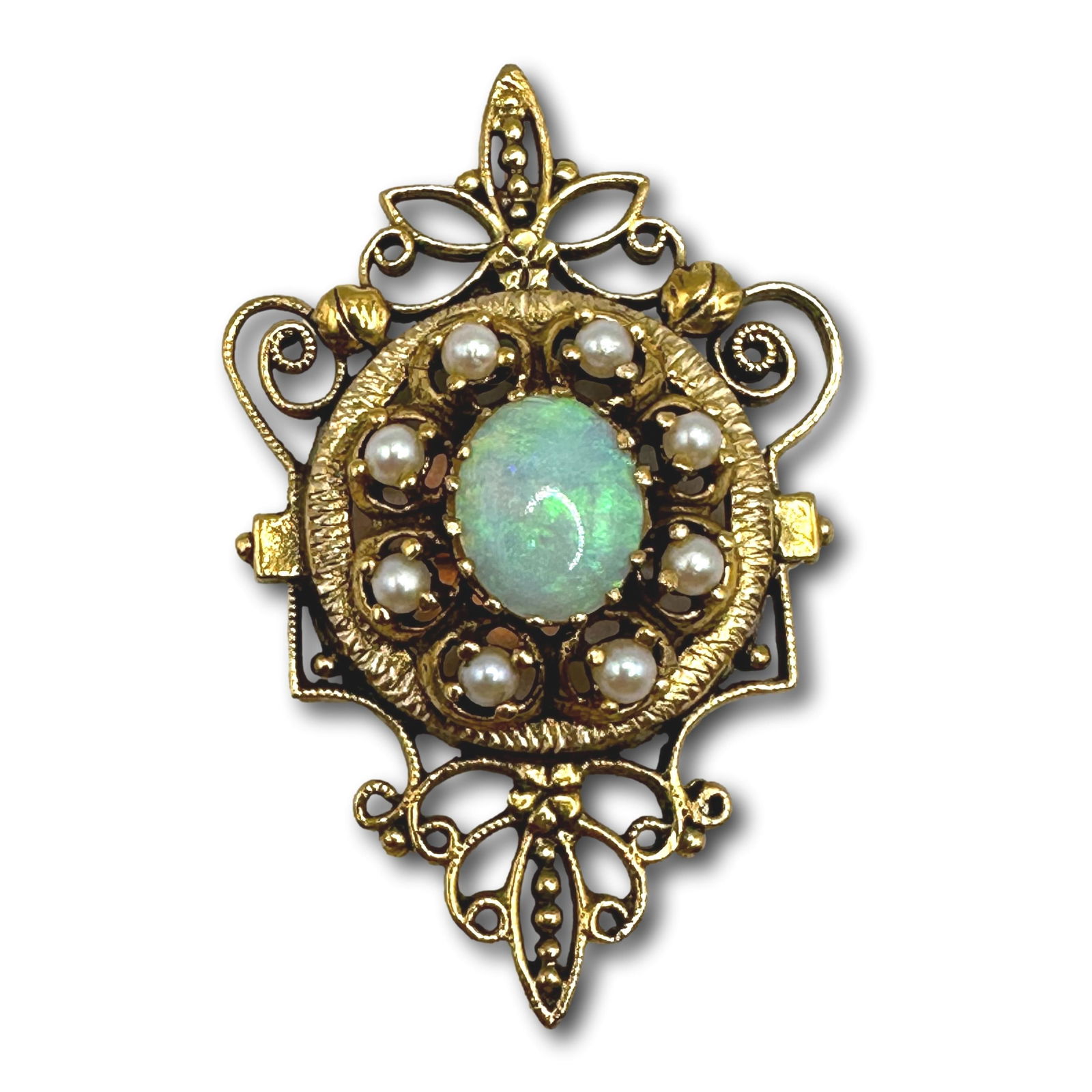 14K Gold and Opal Brooch with Pearls (1 of 5)