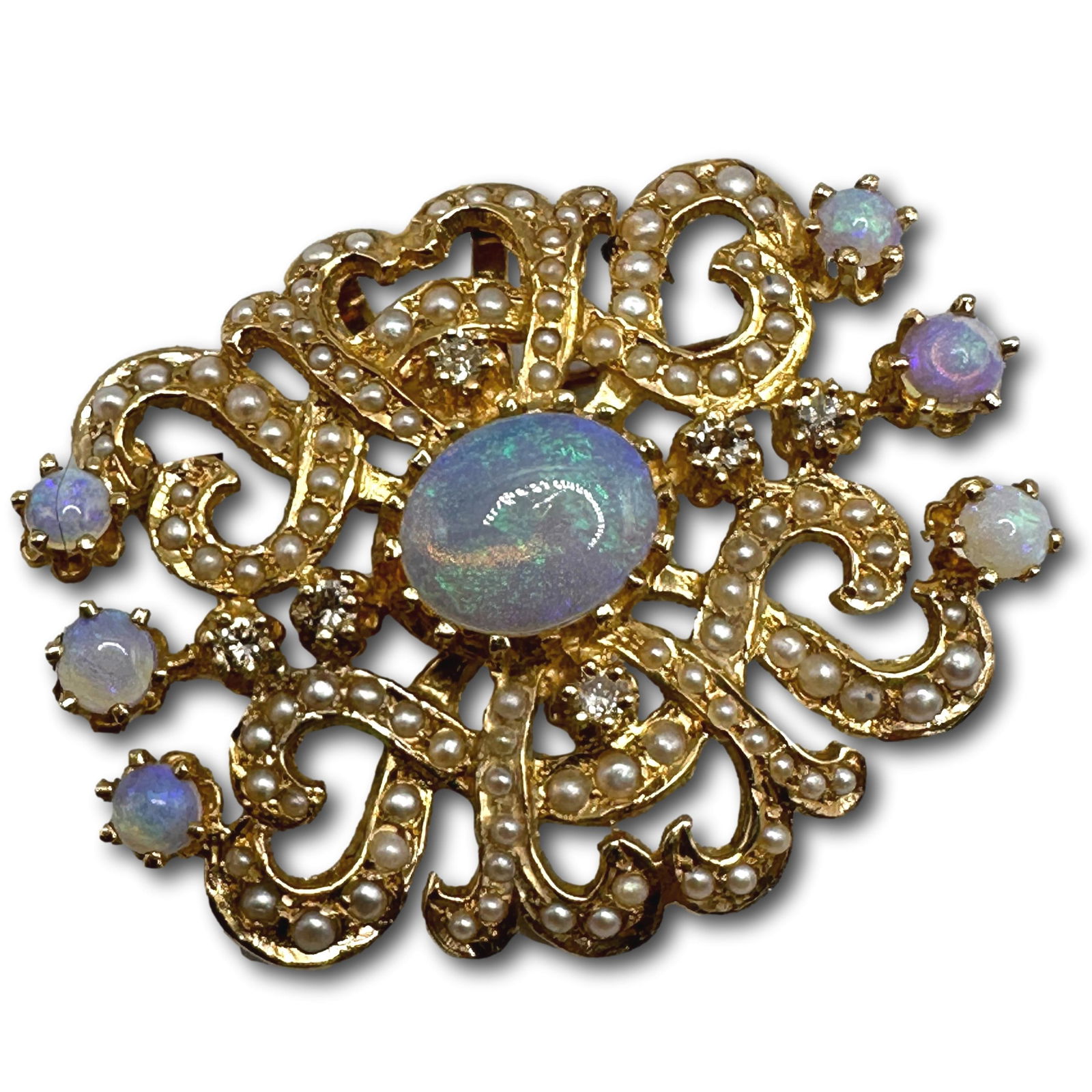14K Gold, Diamond, and Opal Brooch Pendant (1 of 5)
