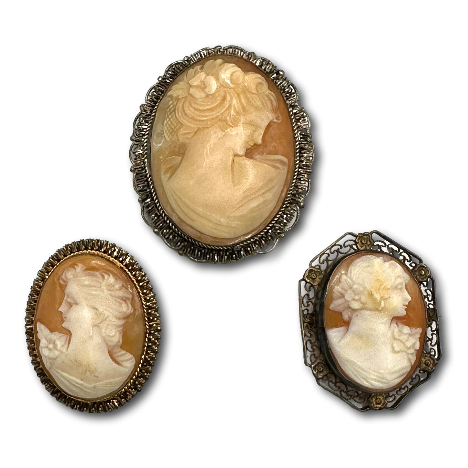 Three Vintage Hand Carved Cameo Pins (1 of 7)