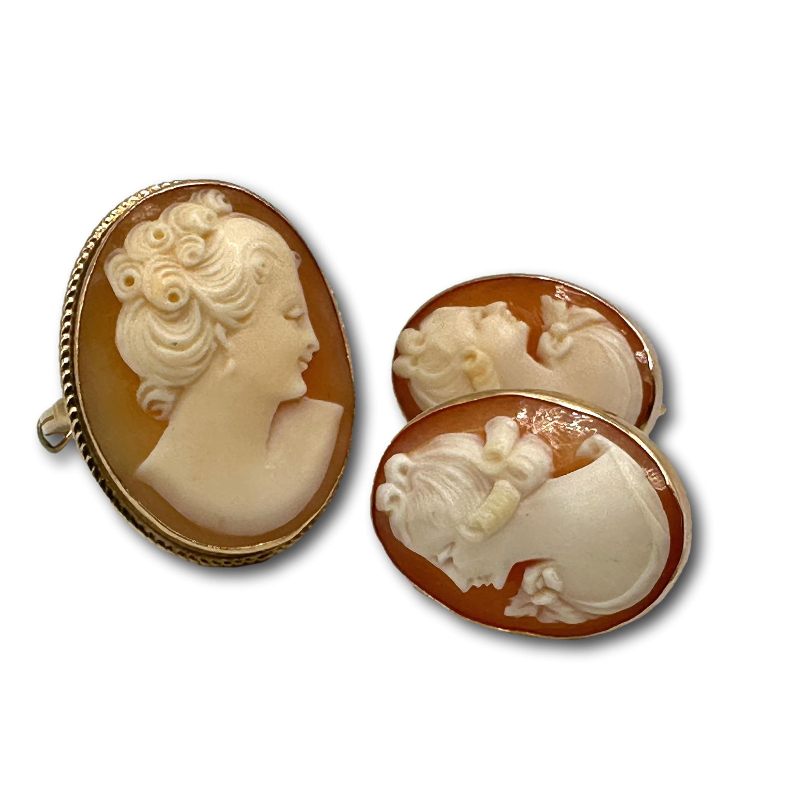 Vintage 14K Gold Cameo Ring and Earrings (1 of 7)