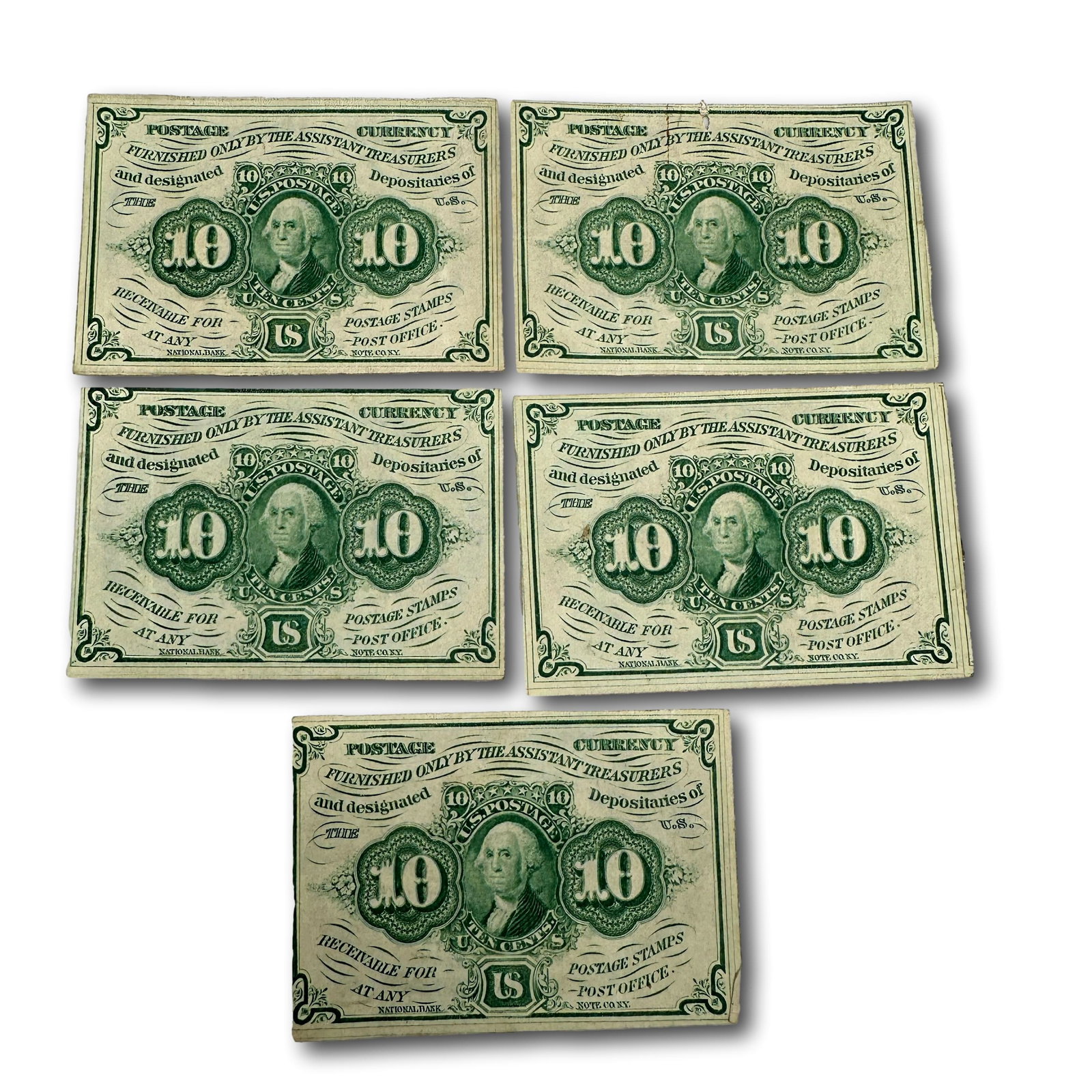 Five 1862 10 Cent Fractional Postage Currency (1 of 12)