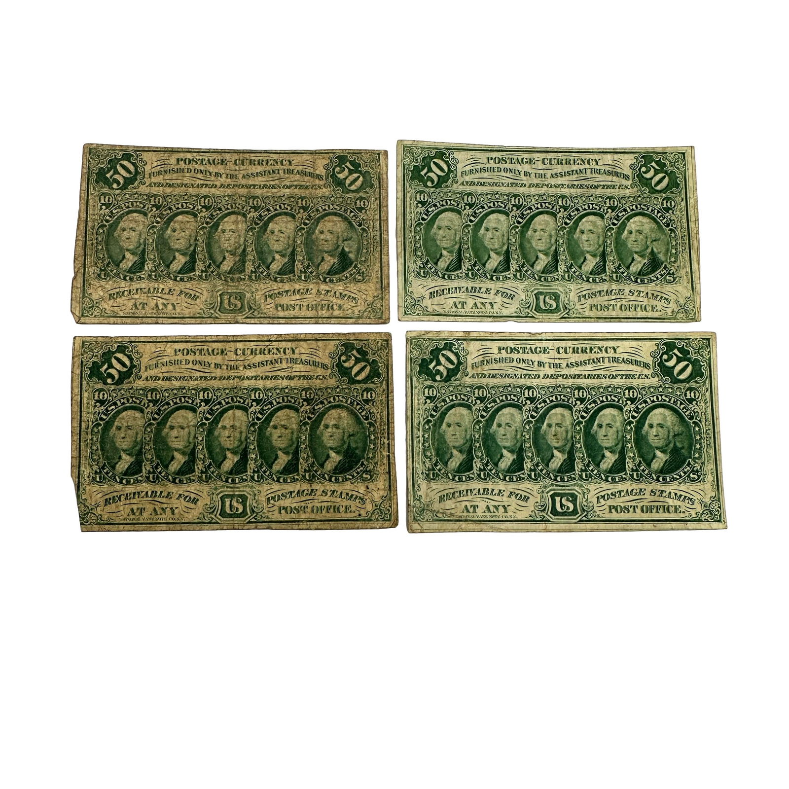 Four 1862 Fractional Postage Currency Notes (1 of 8)