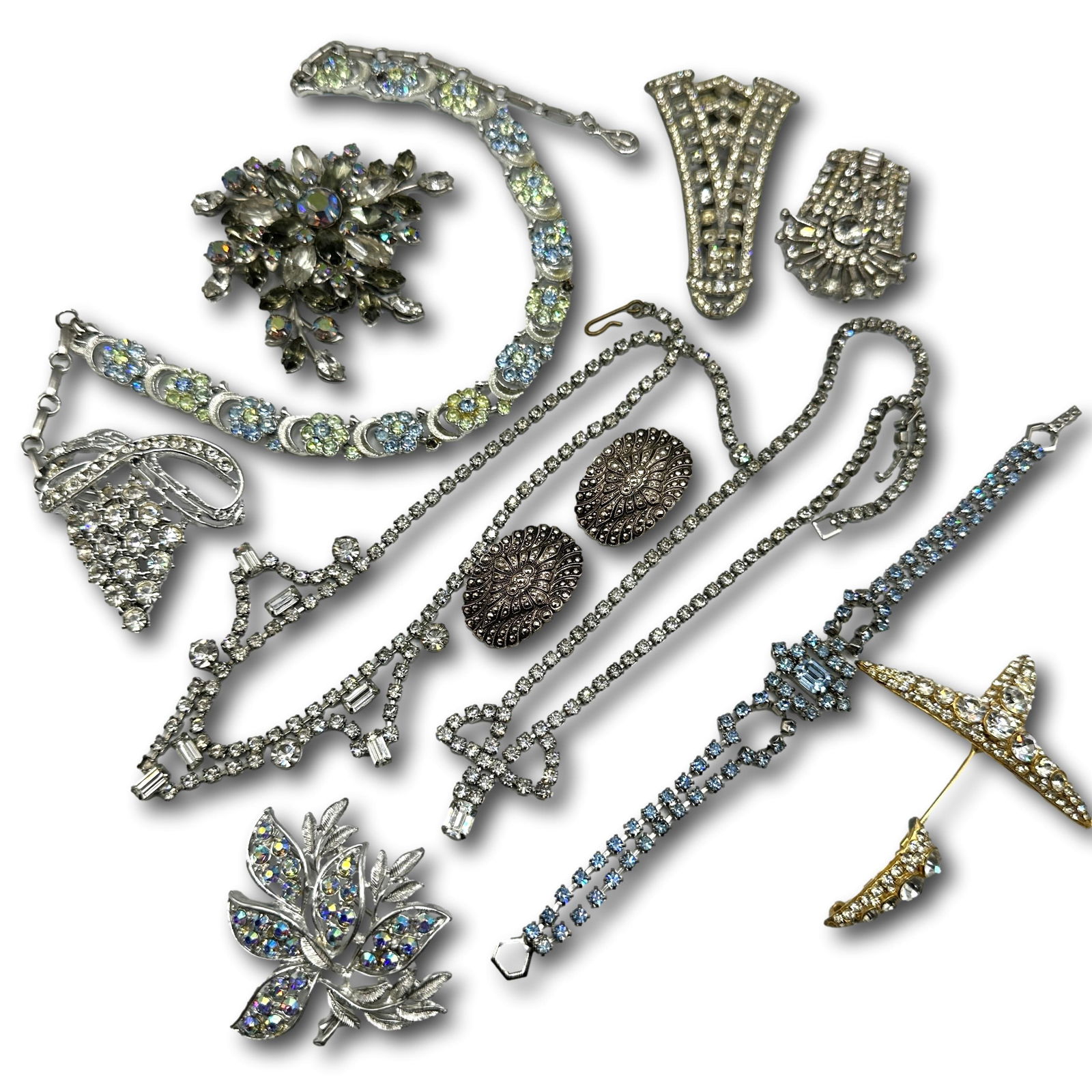 Collection of Vintage Costume Jewelry including Sterling and Coro: Refer to photos for additional condition information as they are a part of the description. Please note lots may show signs of wear commensurate with age and use, and the lack of a statement regarding
