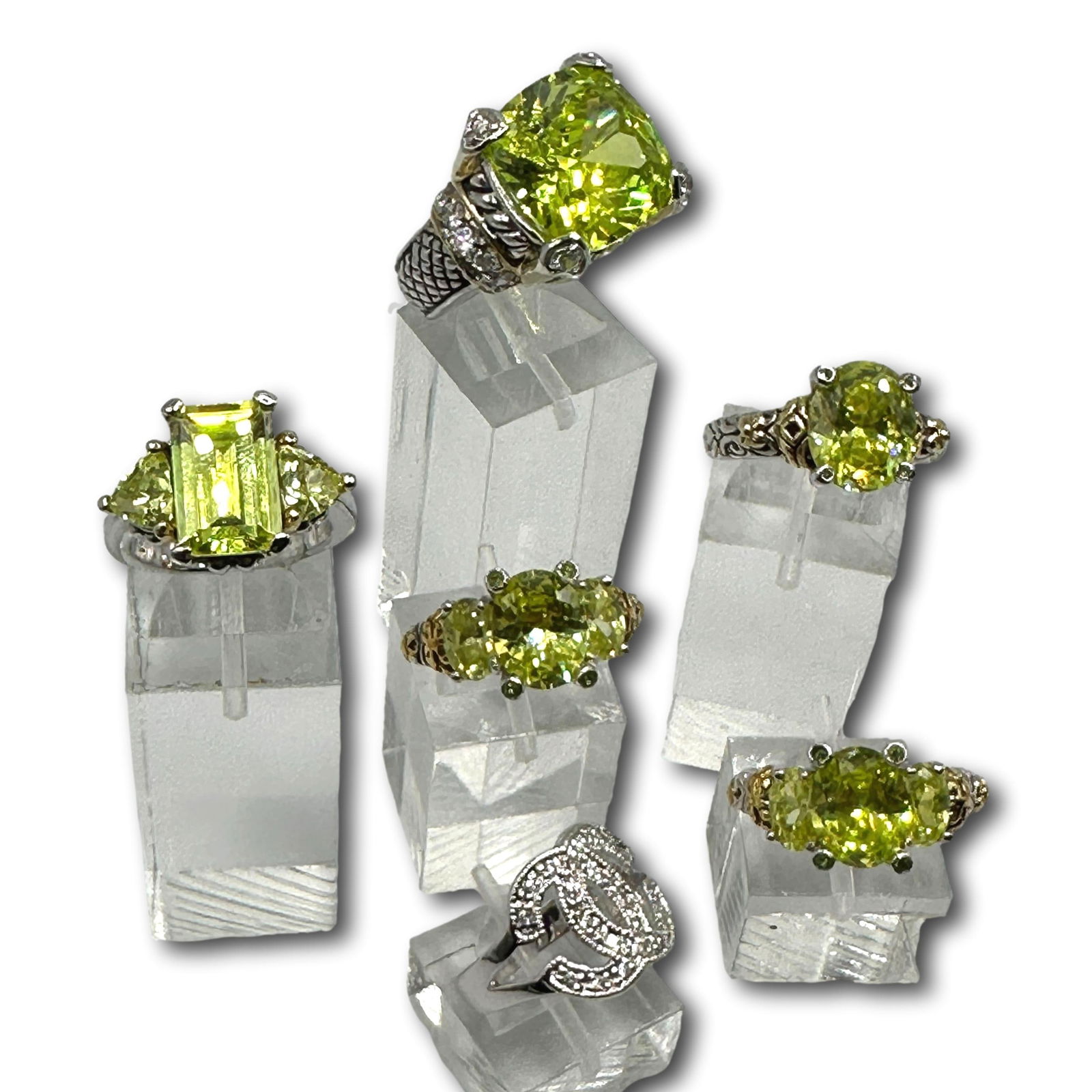 Lot of Six Designer Inspired Sterling Silver Rings with Gemstones (1 of 16)