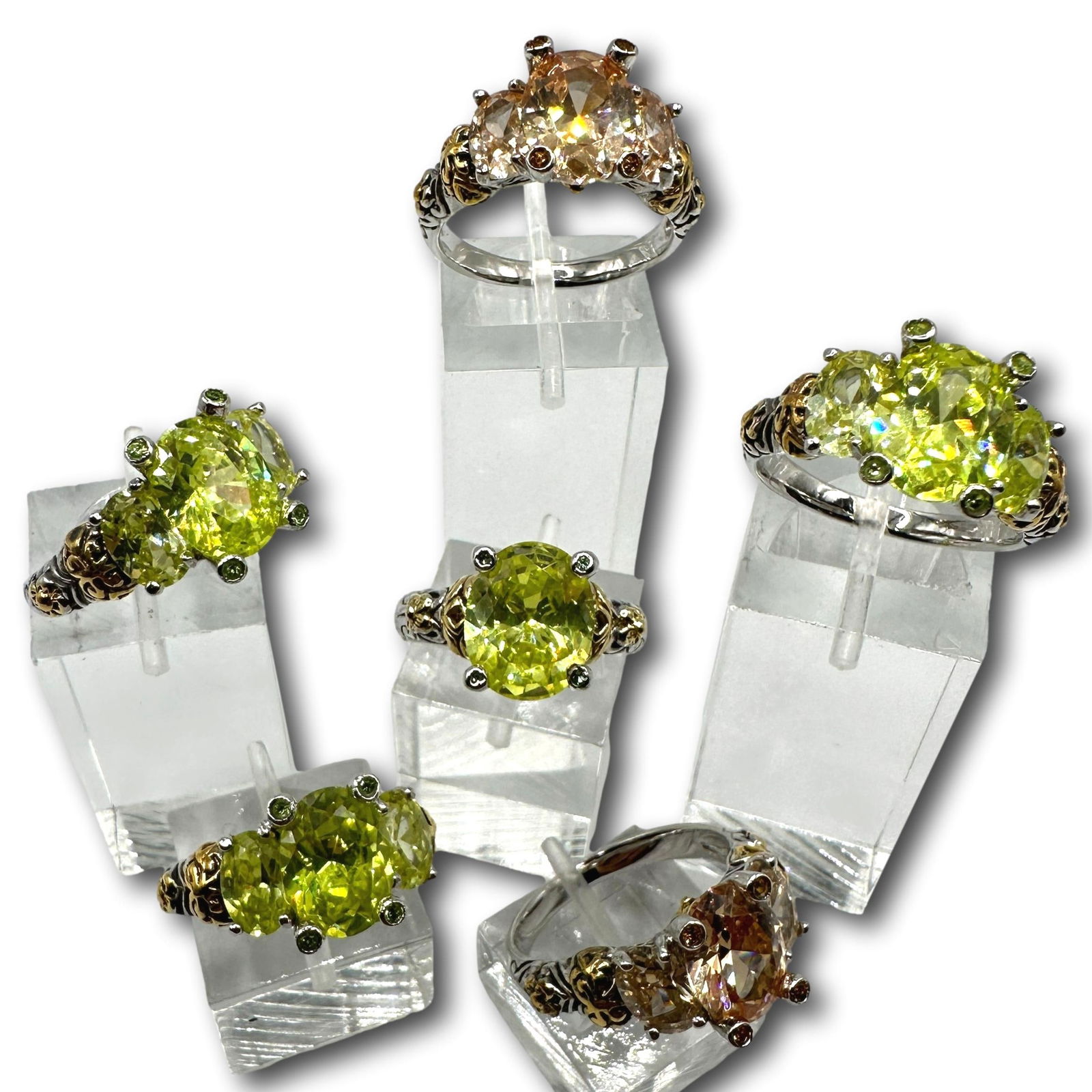 Lot of Six Designer Inspired Sterling Silver Rings with Gemstones (1 of 11)