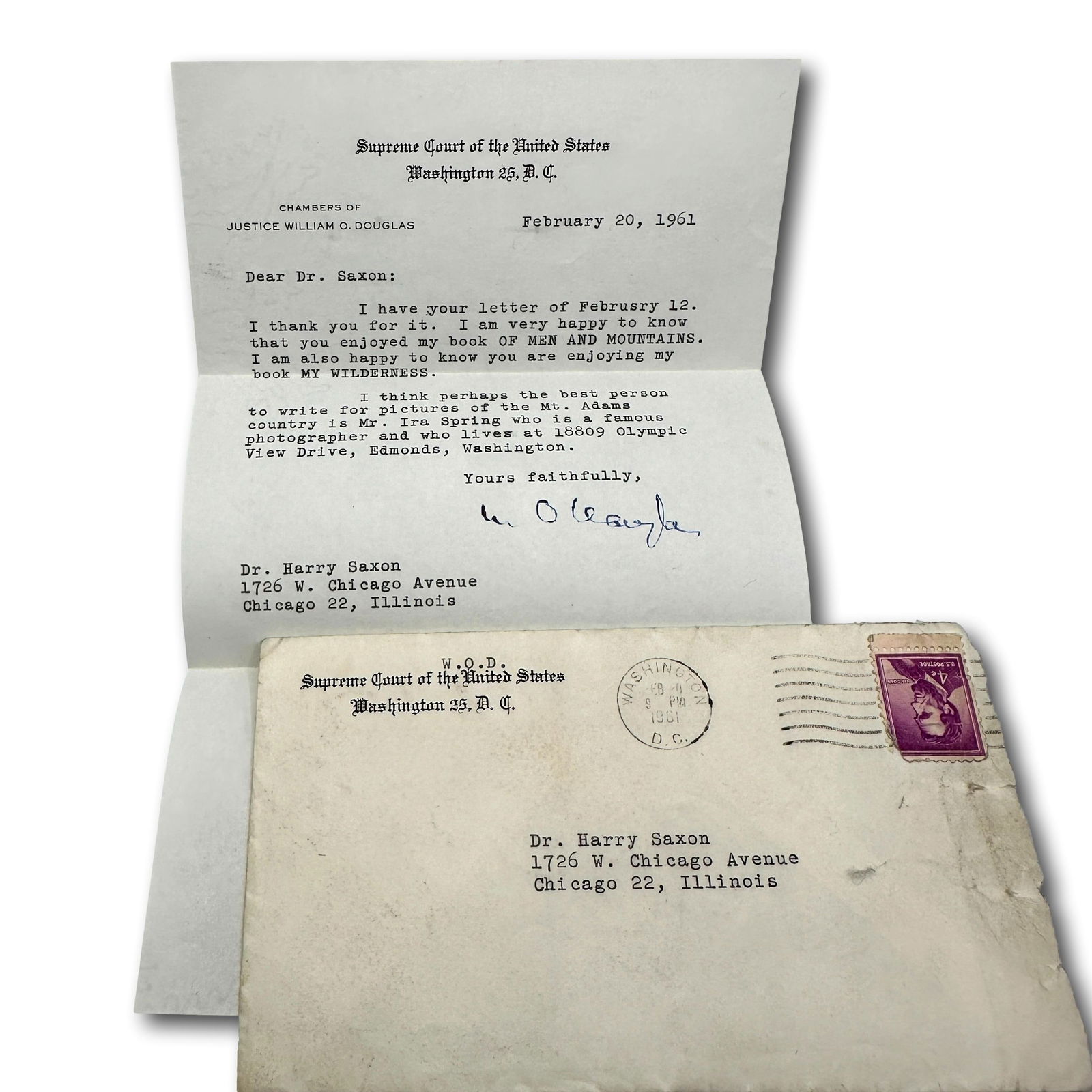 U.S. Supreme Court Signed Letter William O. Douglas (1 of 4)