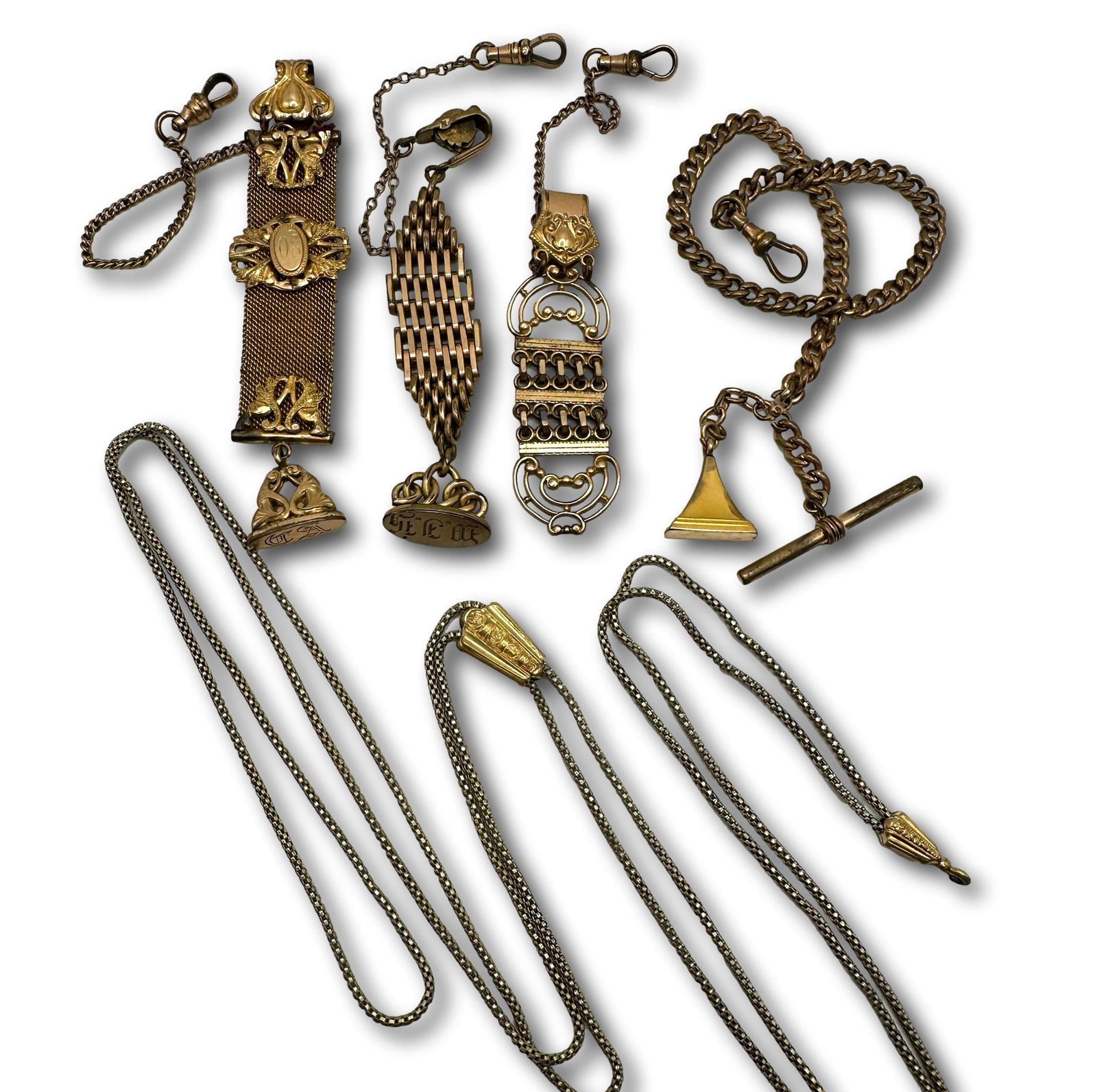 Collection of Antique Gold Filled Watch Fobs and Chains (1 of 10)