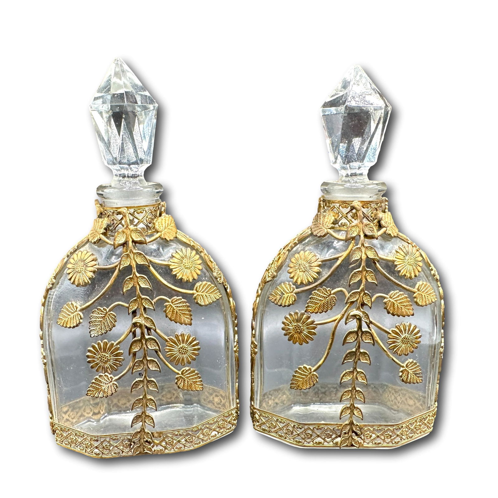 Pair of Vintage Ormolu Encrusted Perfume Bottles (1 of 10)
