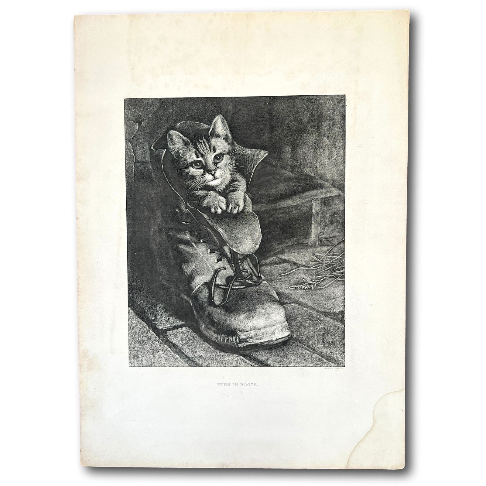 Vintage Frank Paton Puss In Boots Lithograph: Refer to photos for additional condition information as they are a part of the description. Please note lots may show signs of wear commensurate with age and use, and the lack of a statement regarding