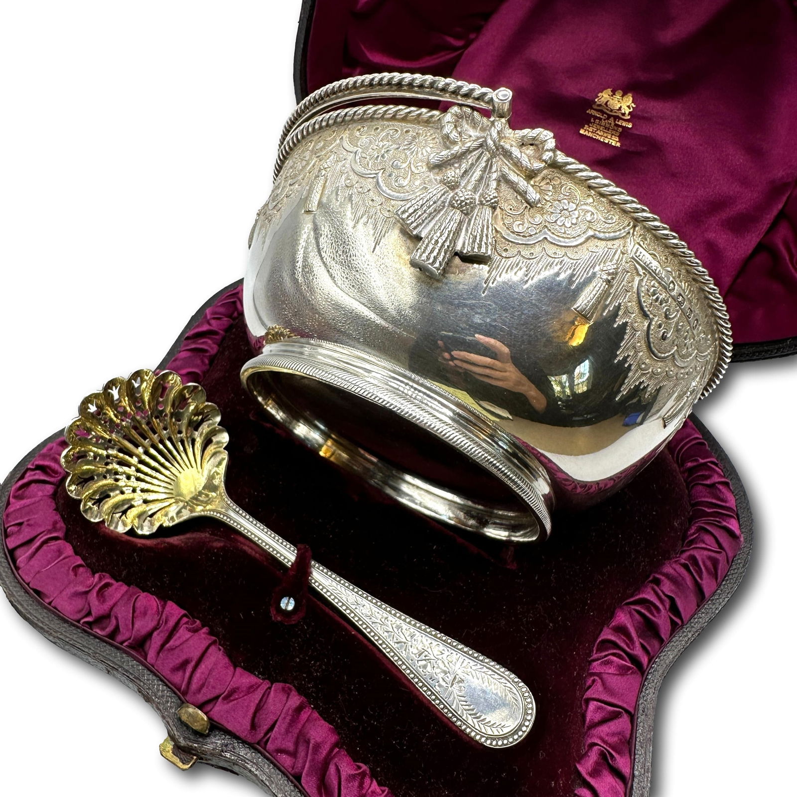Antique English c 1875 Sheffield Sterling Silver Hand Chased Bowl and Spoon (1 of 20)