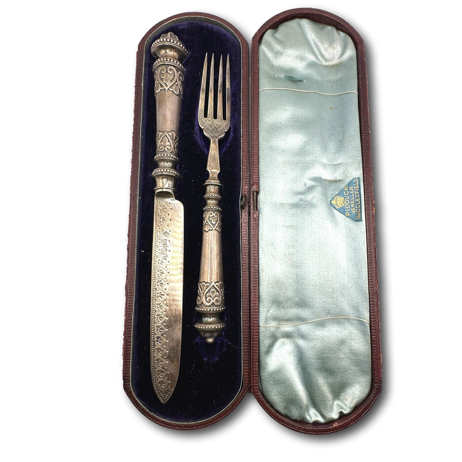 Antique Traveling Sterling Silver Knife and Fork Set in Original Presentation Box (1 of 14)
