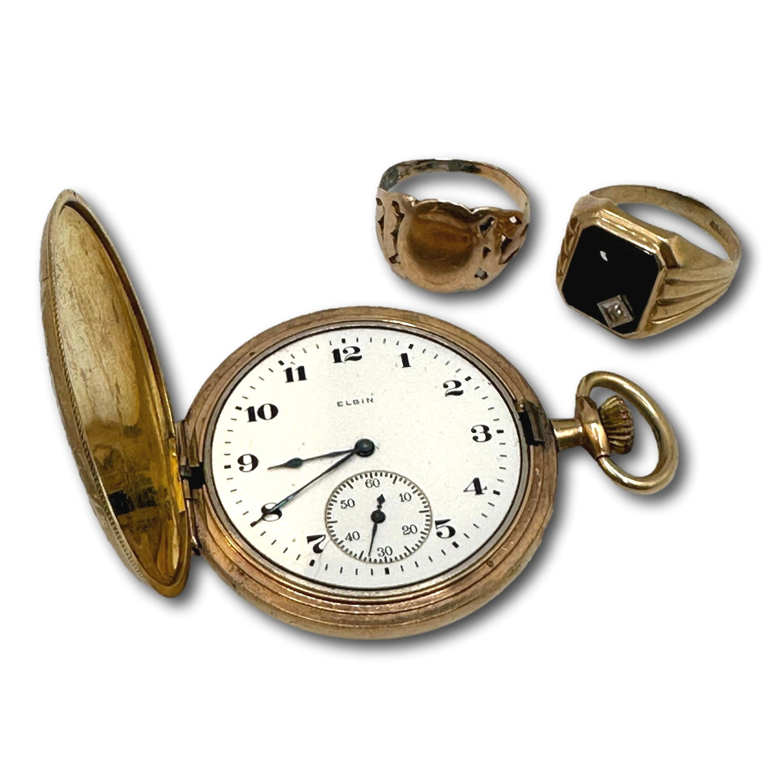 Gold Filled Elgin Pocket watch with Two 10K Gold Rings (1 of 14)